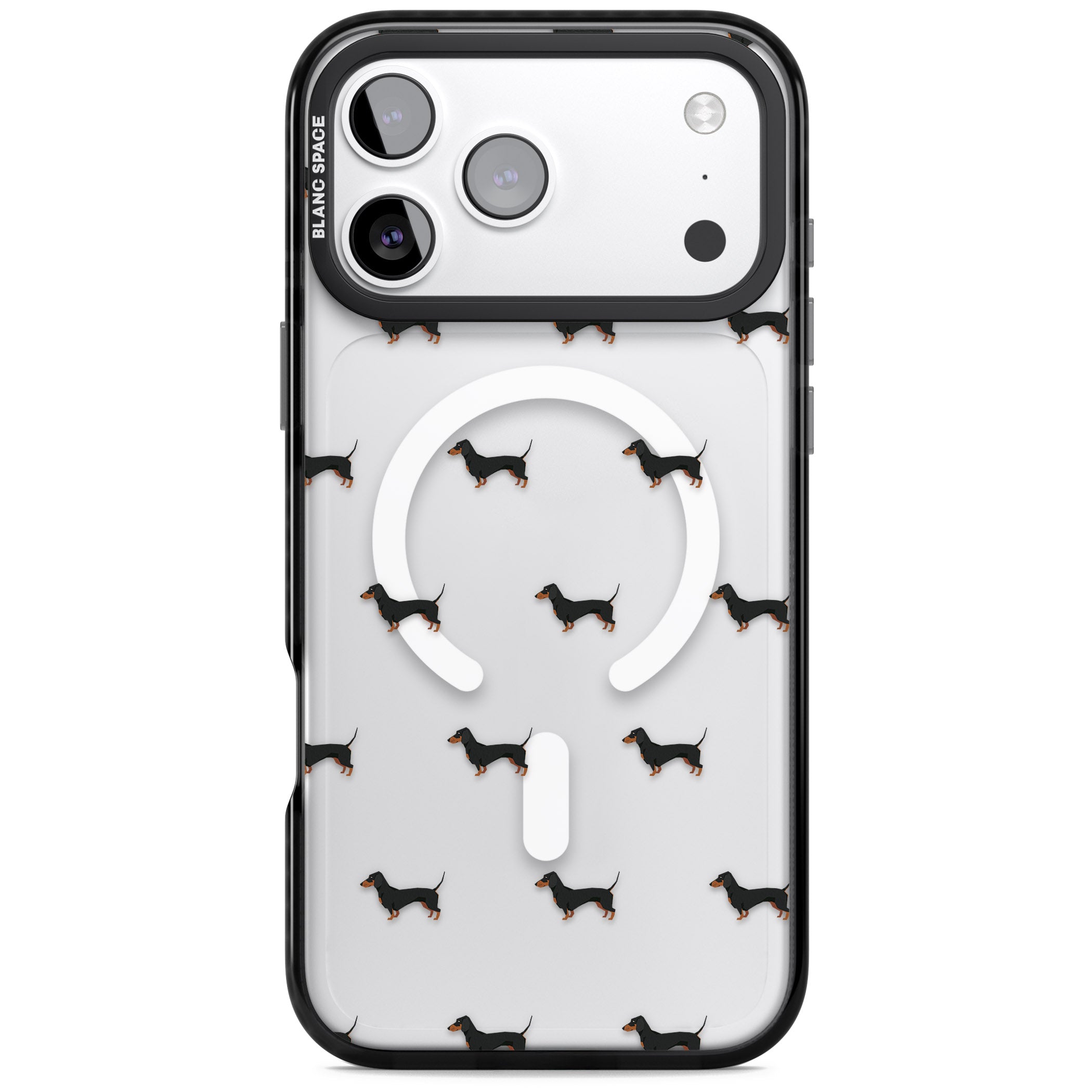 Dachshund Pattern Clear iPhone 17 Pro Impact Pro Black Phone Case