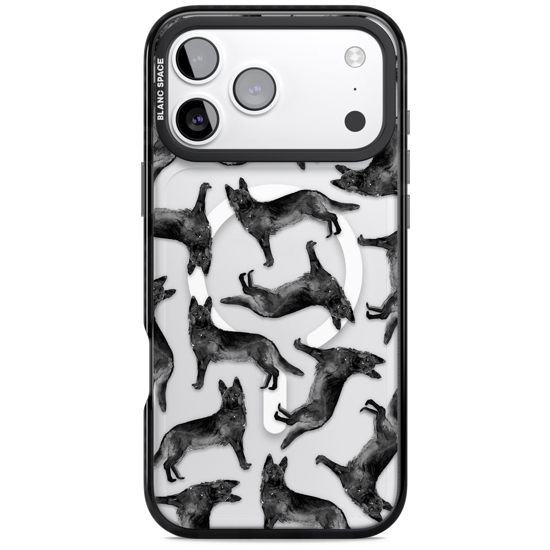German Shepherd Pattern Black iPhone 17 Pro Max Impact Pro Black Phone Case