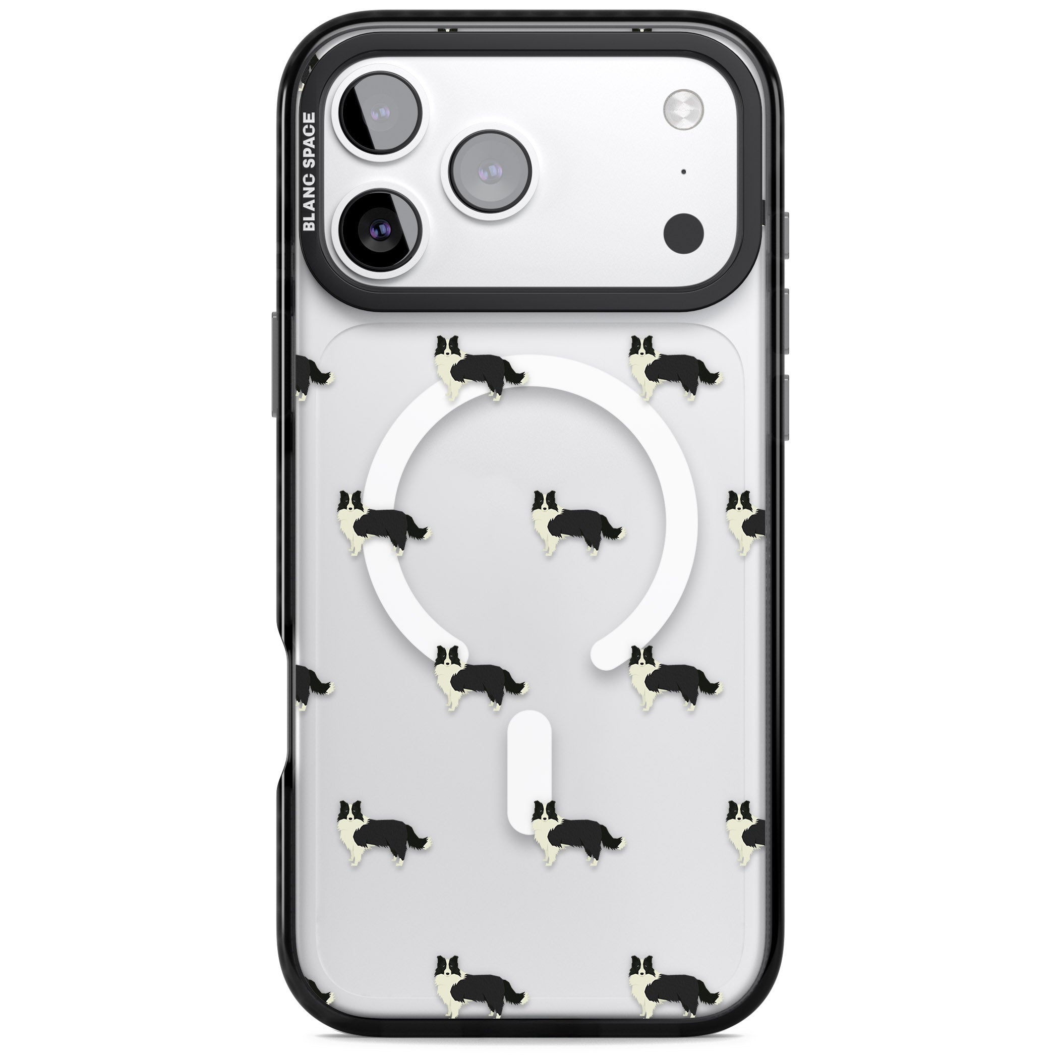 Border Collie Pattern Clear iPhone 17 Pro Impact Pro Black Phone Case