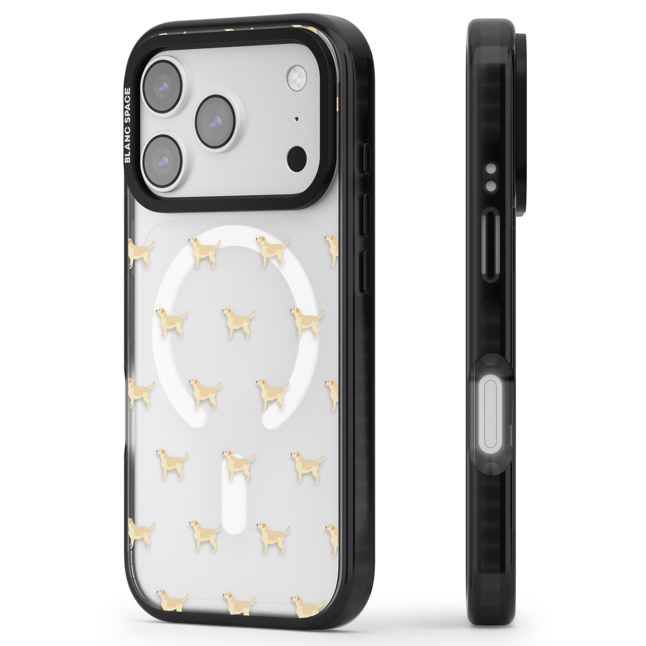 Tan Labrador Dog Pattern iPhone 17 Pro Impact Pro Black Phone Case Side Profile