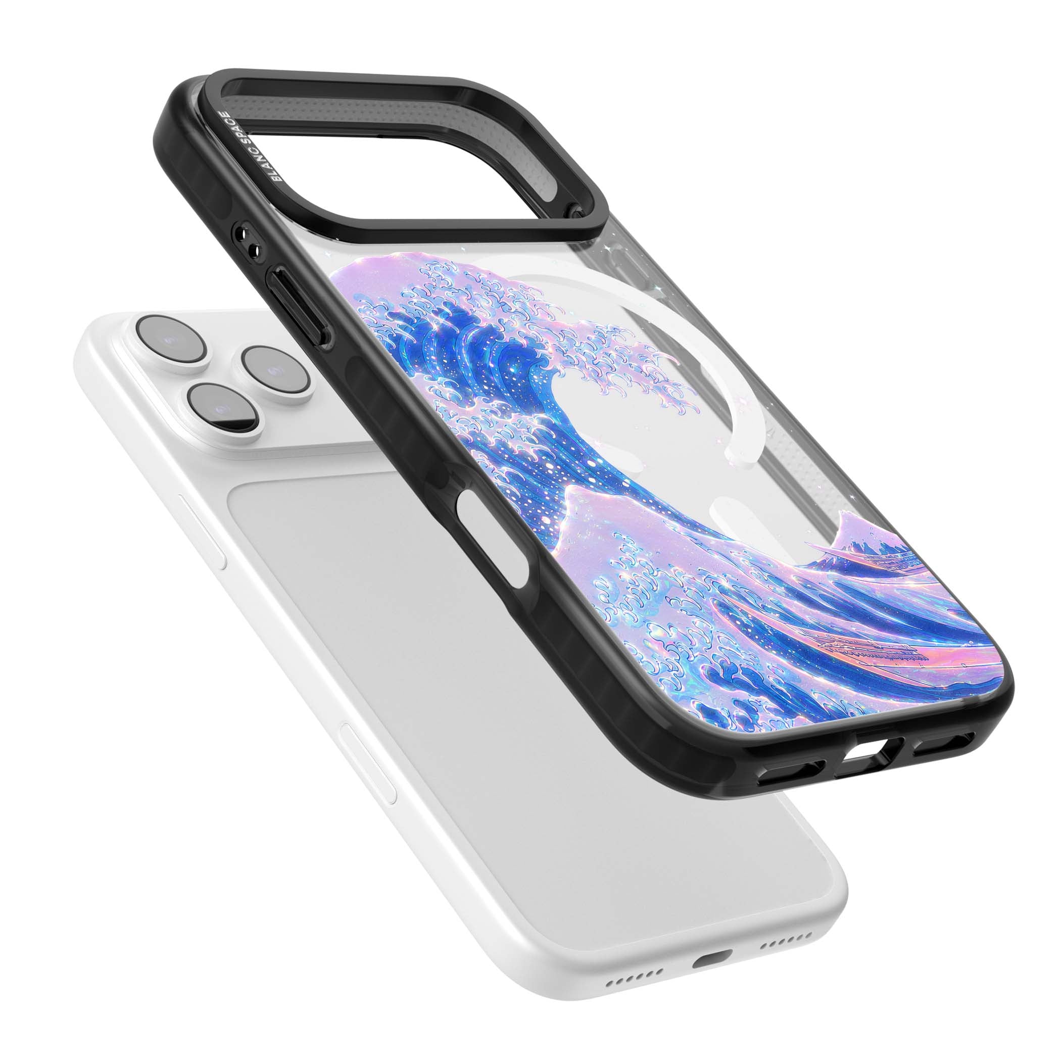 The Great Wave In Opal japanese iPhone case | Black Impact Magsafe case for iPhone 17 Pro, iPhone 17 Pro Max
