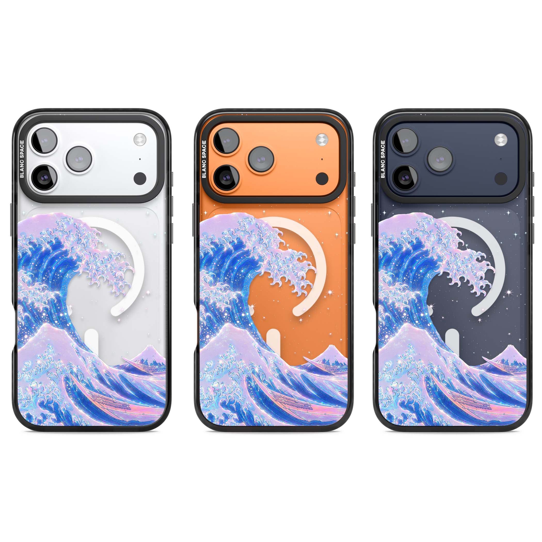 The Great Wave In Opal japanese iPhone case | Black Impact Magsafe case for iPhone 17 Pro, iPhone 17 Pro Max