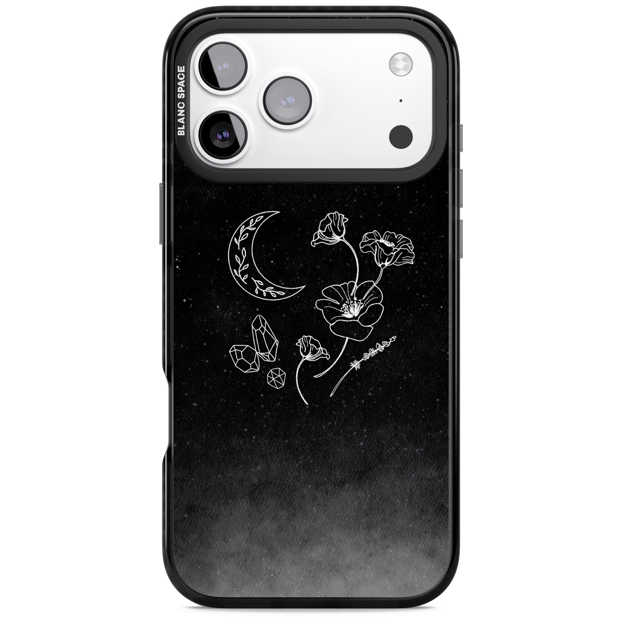 Midnight Moon Botanic iPhone 17 Pro Impact Pro Black Phone Case