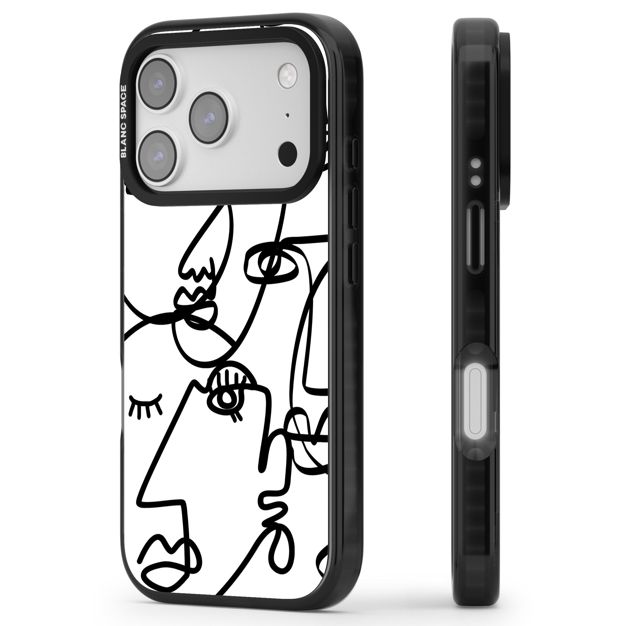 Abstract Line Art Black White iPhone 17 Pro Impact Pro Black Phone Case Side Profile