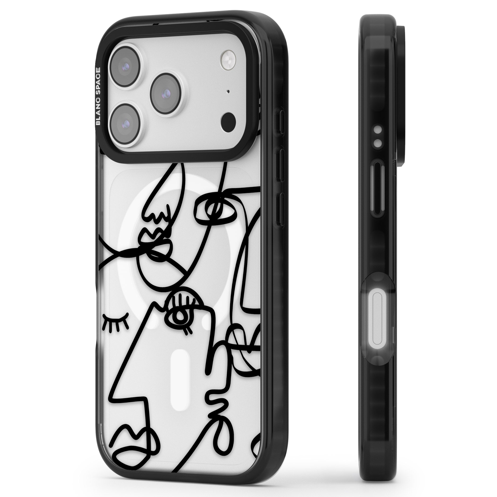 Abstract Line Art Black Clear iPhone 17 Pro Impact Pro Black Phone Case Side Profile