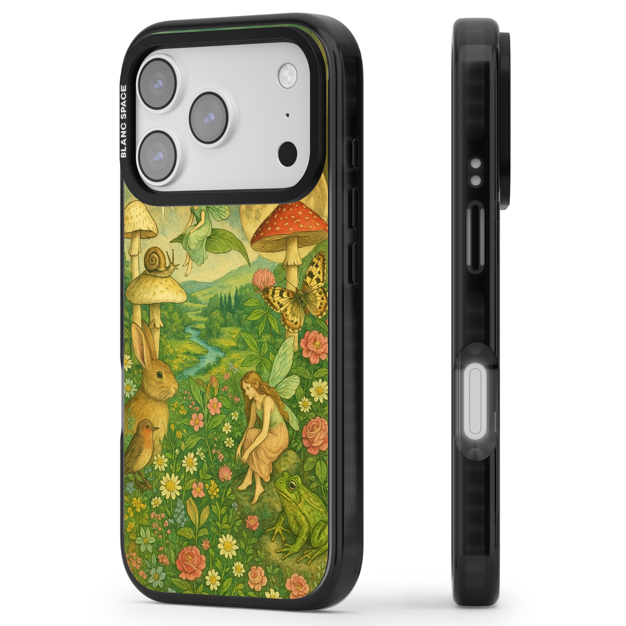 Fairies & Flowers iPhone 17 Pro Impact Pro Black Phone Case Side Profile