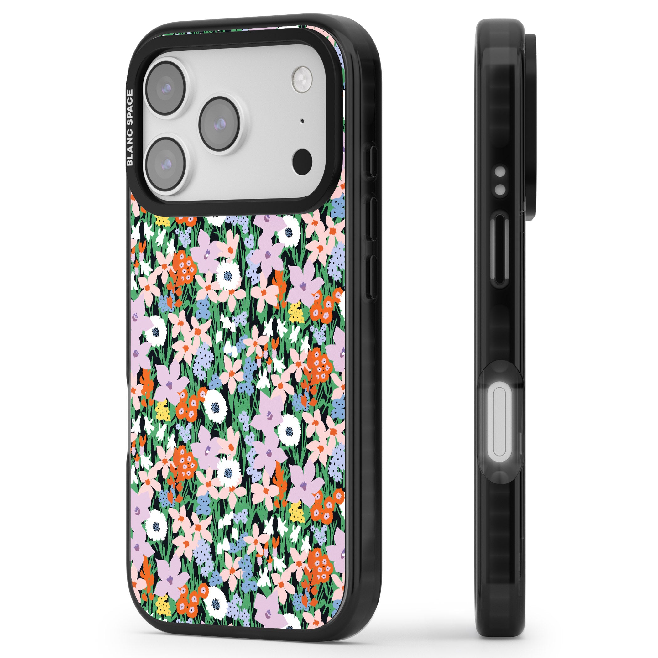 Jazzy Floral Mix iPhone 17 Pro Impact Pro Black Phone Case Side Profile