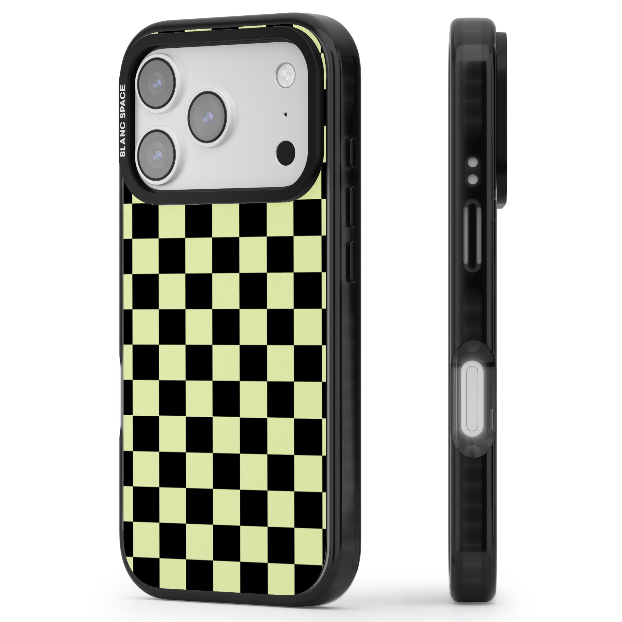 Black & Lime Check iPhone 17 Pro Impact Pro Black Phone Case Side Profile