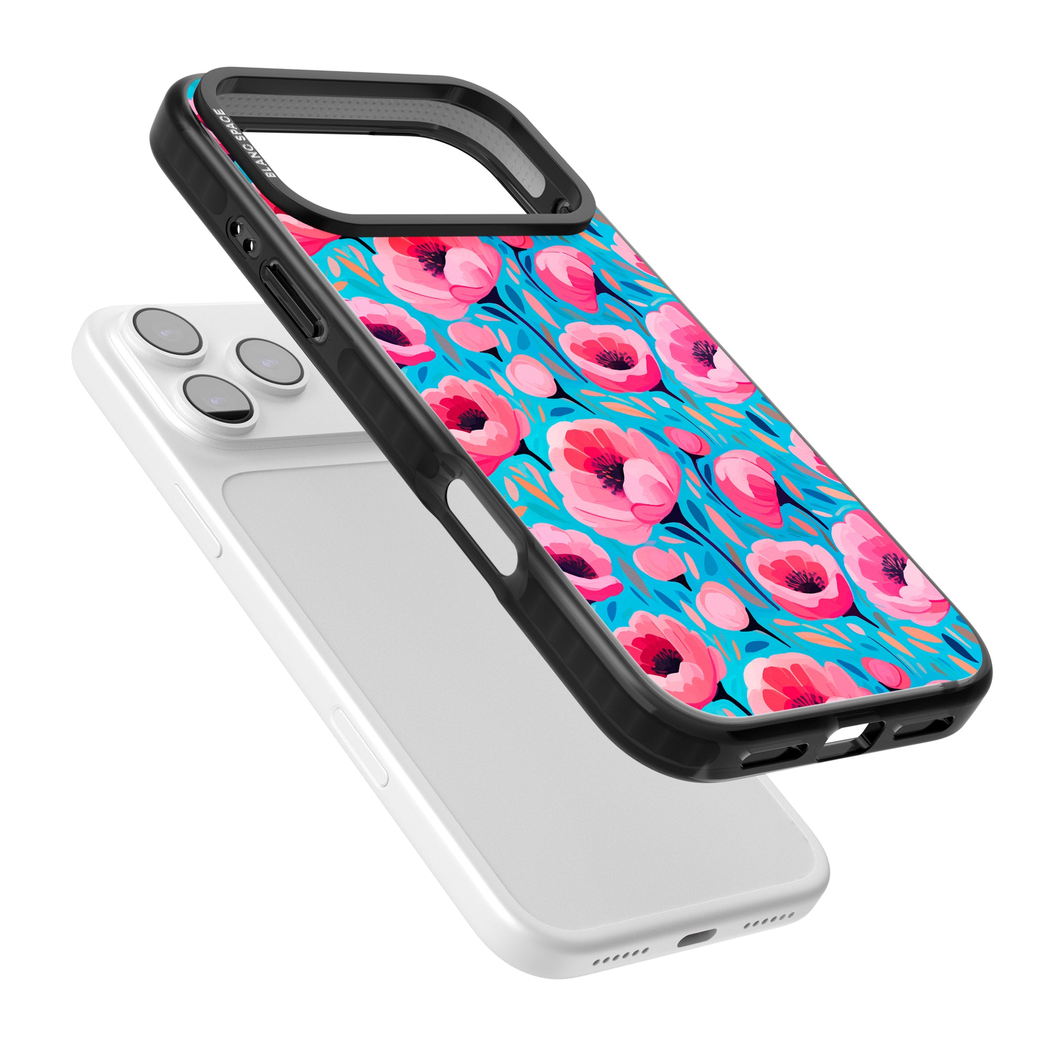Tropical Pink Poppies iPhone 17 Pro Max Impact Pro Black Phone Case Colours