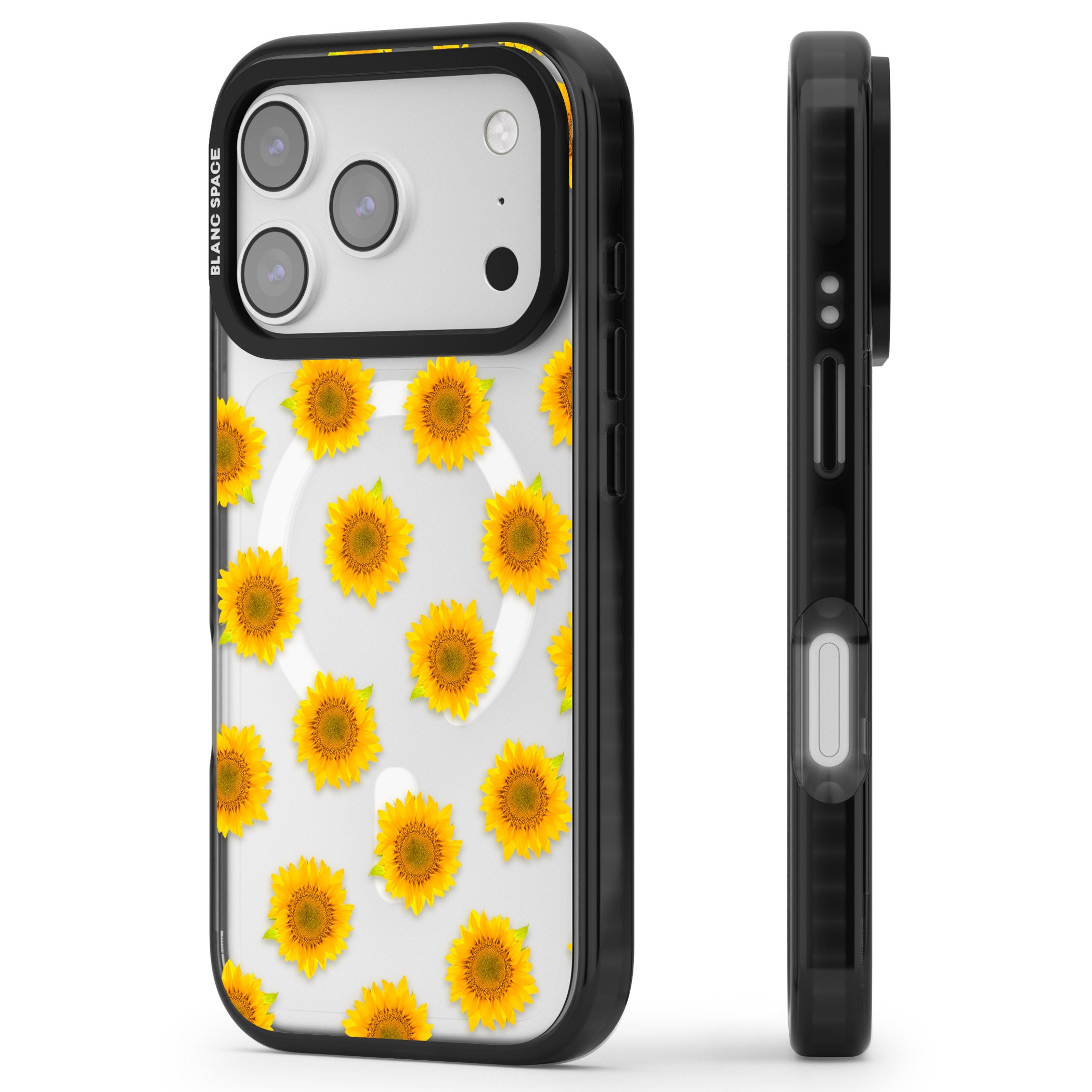 Sunflower Flourish iPhone 17 Pro Impact Pro Black Phone Case Side Profile