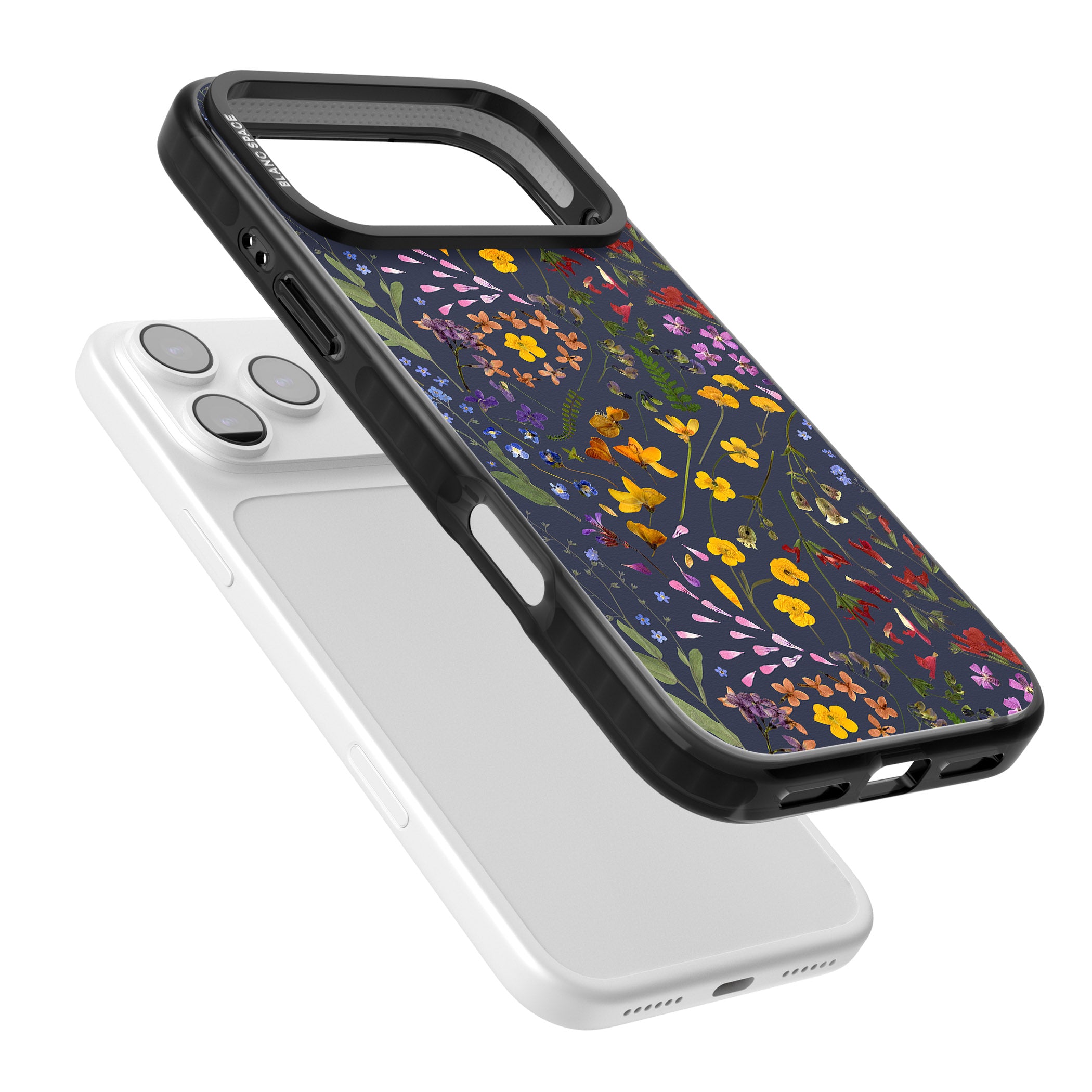 Wildflower Leaves Cluster Navy iPhone 17 Pro Impact Pro Black Phone Case Colours