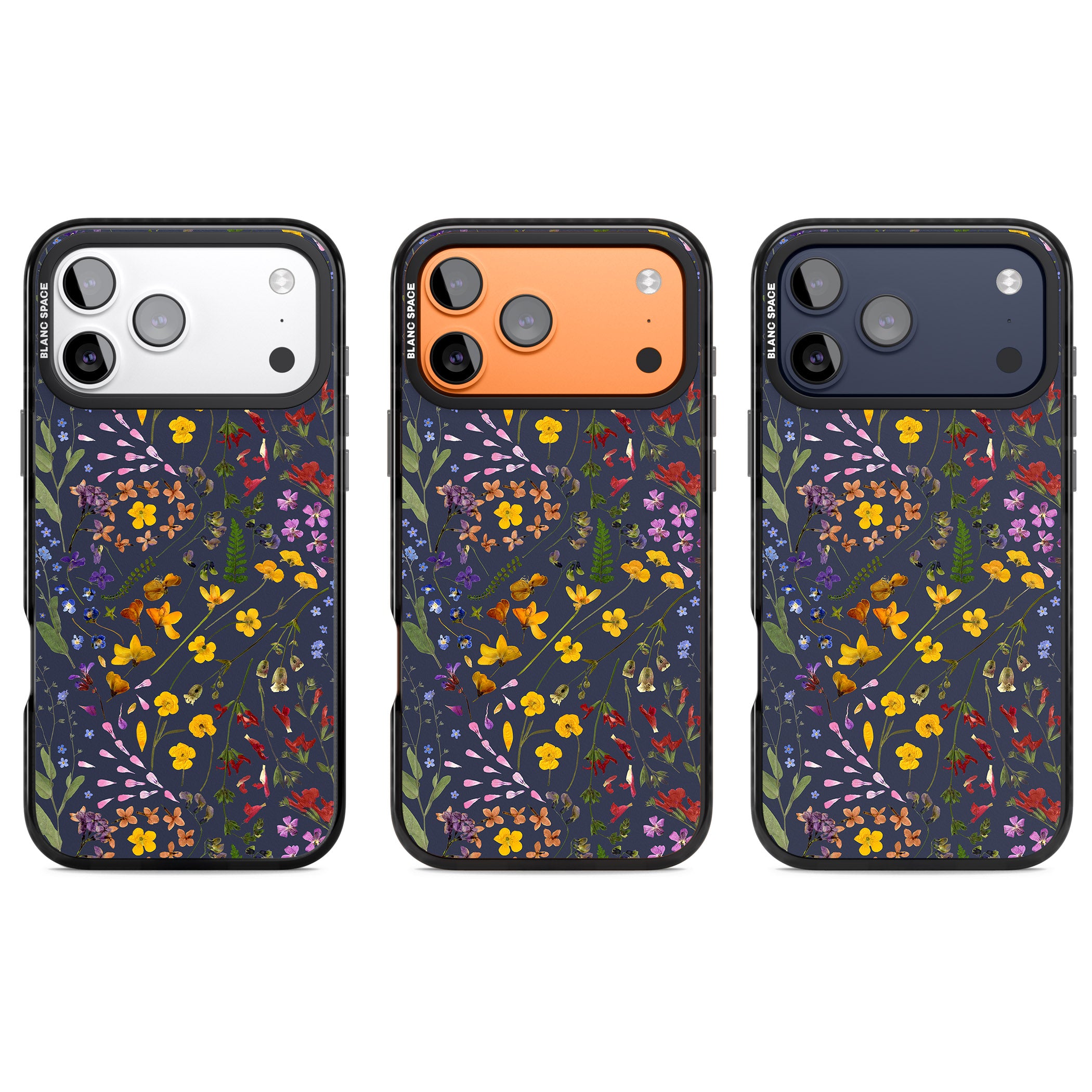 Wildflower Leaves Cluster Navy iPhone 17 Pro Impact Pro Black Phone Case APT Impact Protection