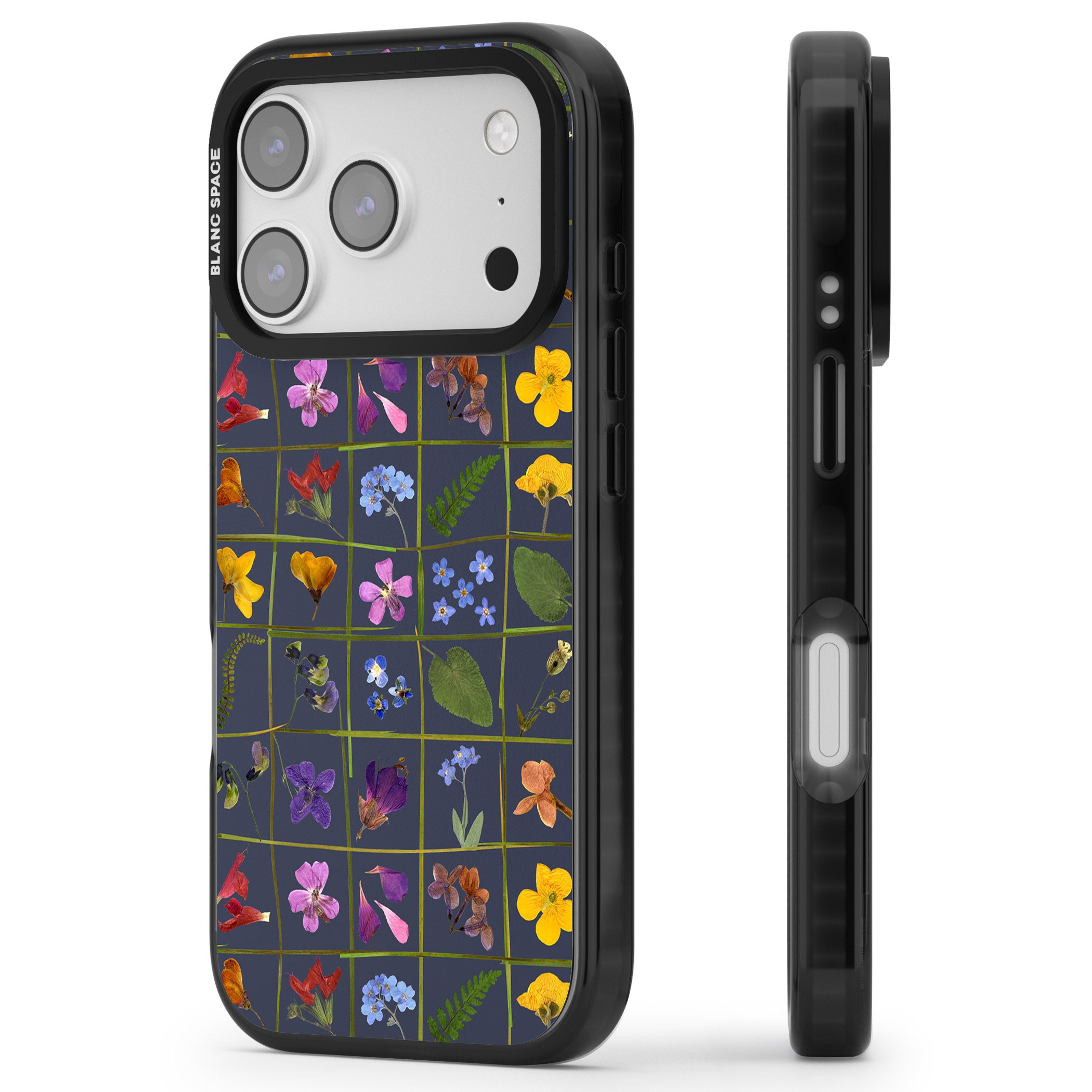 Wildflower Grid iPhone 17 Pro Max Impact Pro Black Phone Case Side Profile