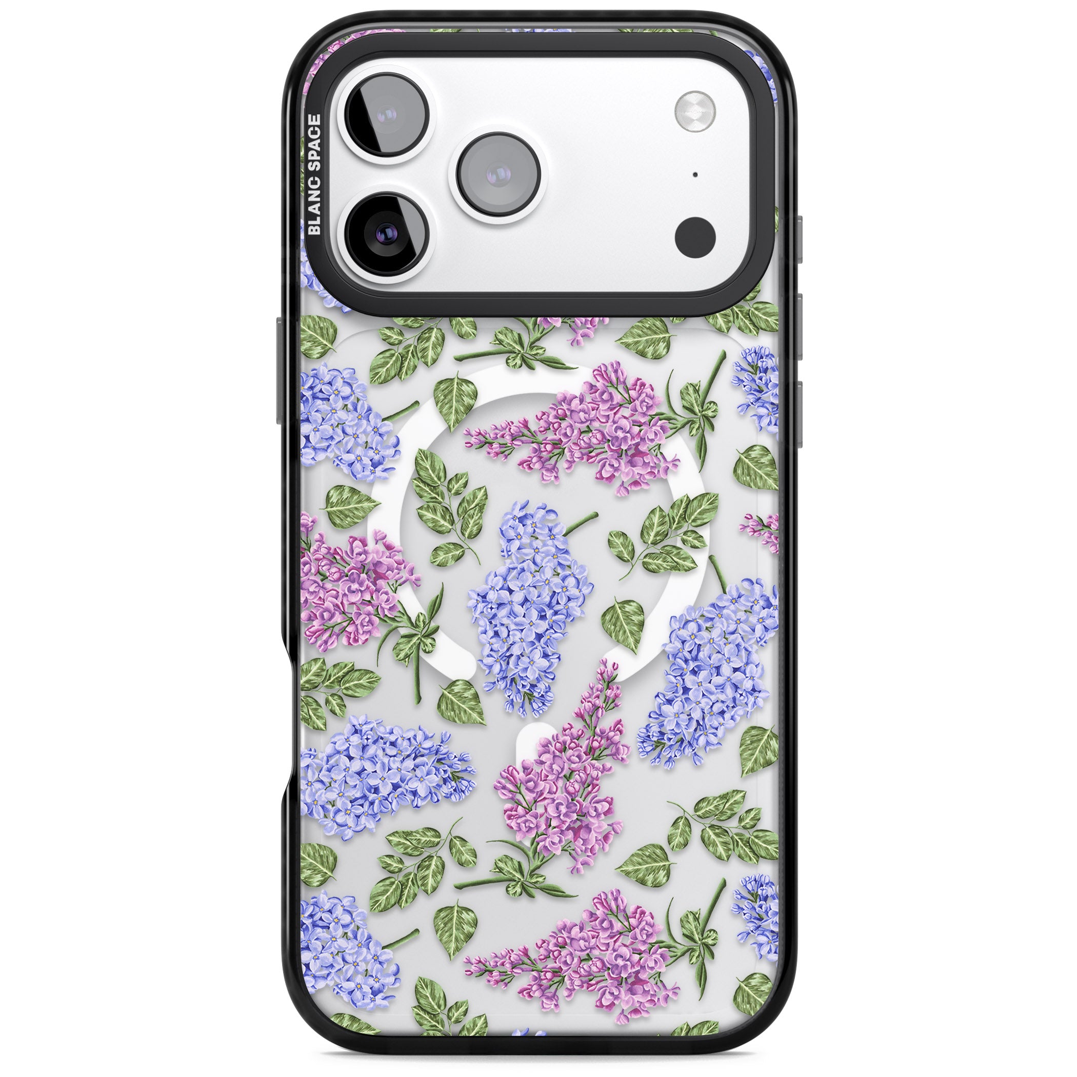 Purple Blossoms Transparent Floral iPhone 17 Pro Impact Pro Black Phone Case