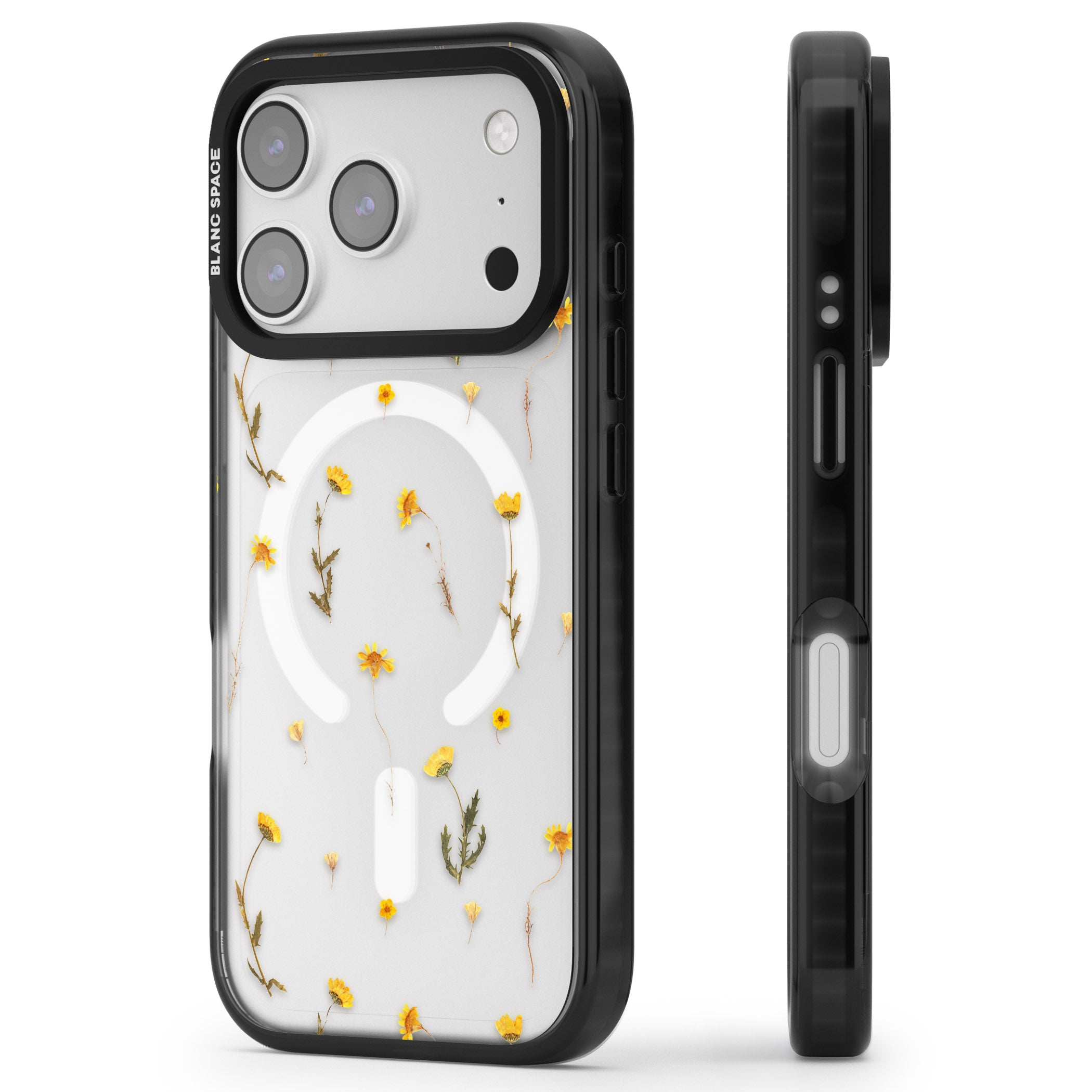 Yellow Wildflower iPhone 17 Pro Impact Pro Black Phone Case Side Profile