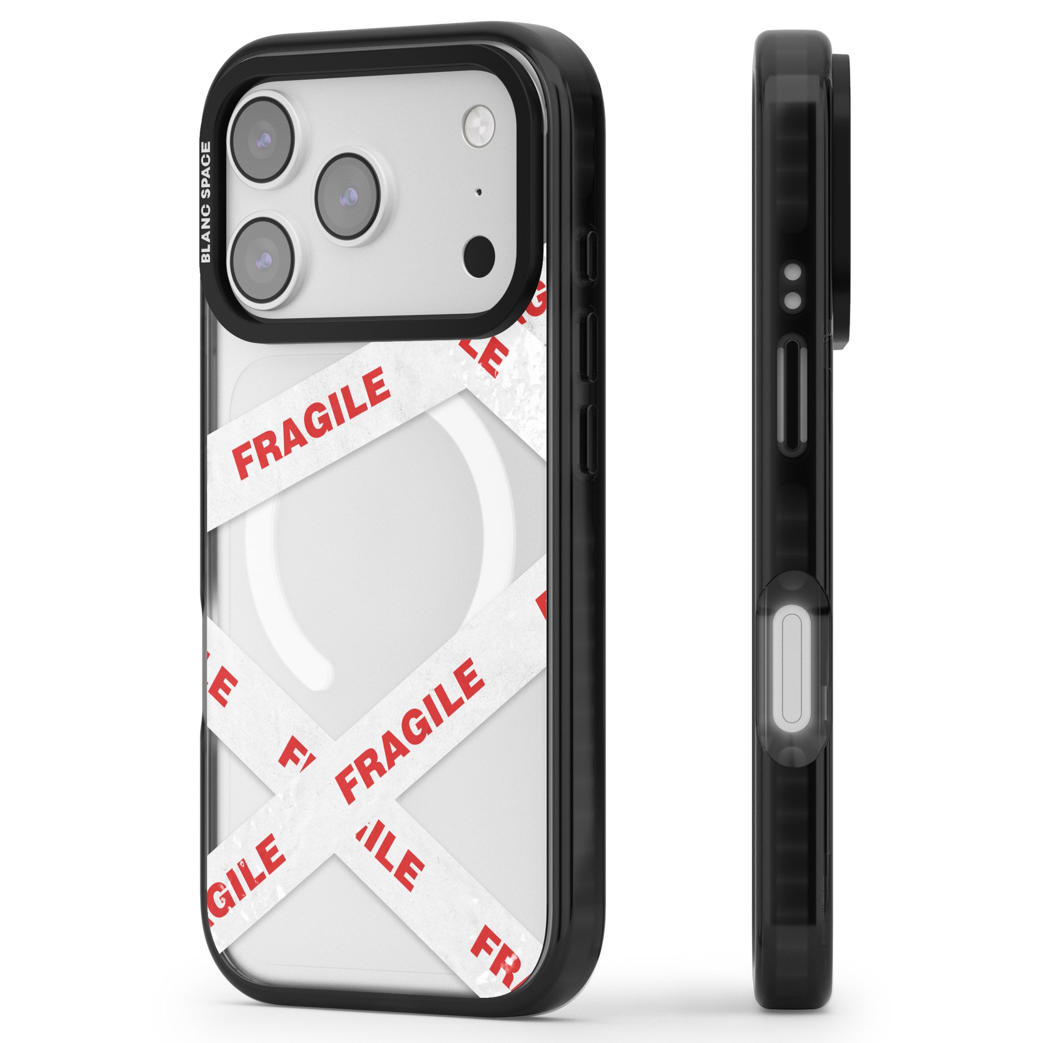 Fragile Tape iPhone 17 Pro Max Impact Pro Black Phone Case Side Profile