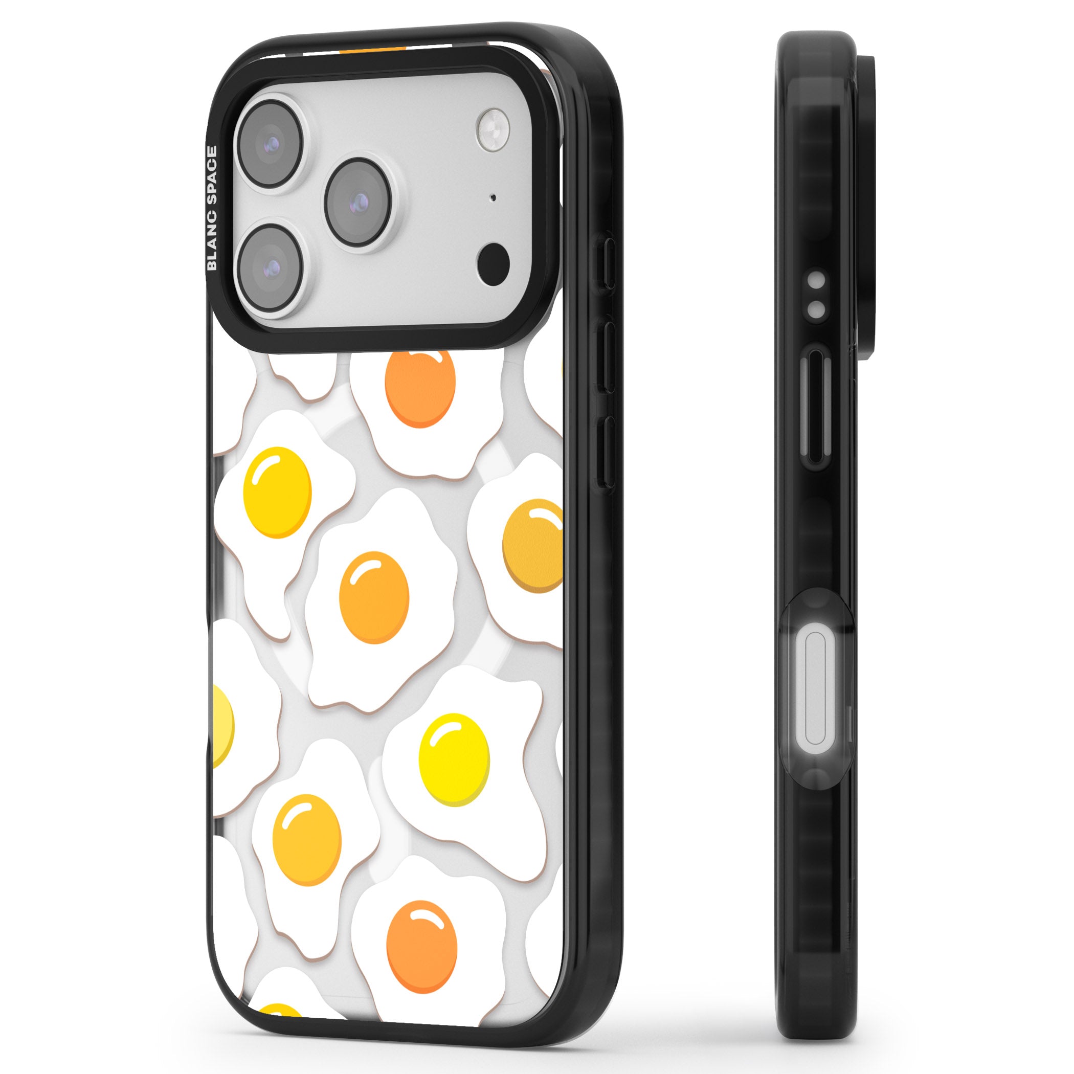 Fried Egg Pattern iPhone 17 Pro Impact Pro Black Phone Case Side Profile