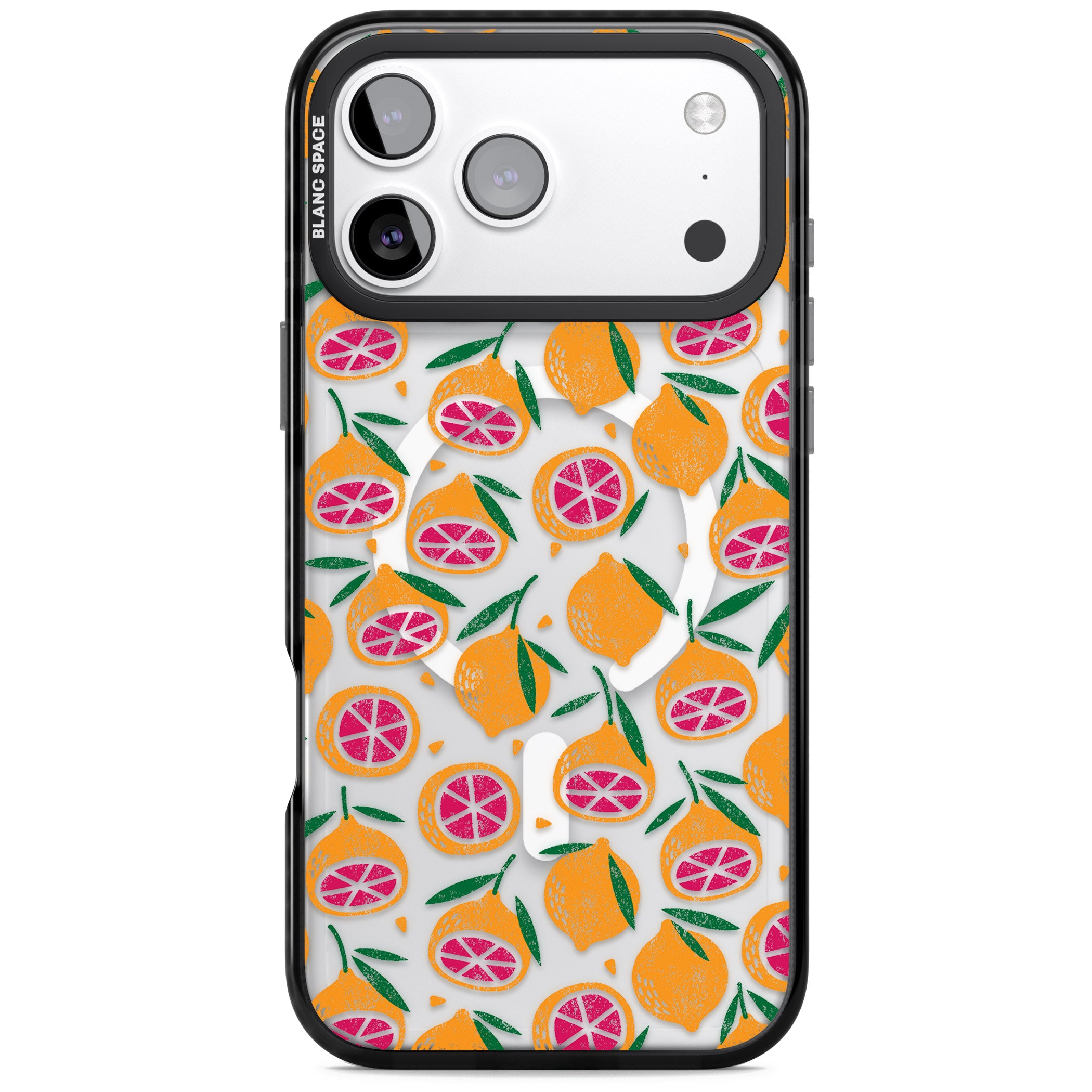 Blood Orange Fruit Pattern Transparent iPhone 17 Pro Impact Pro Black Phone Case