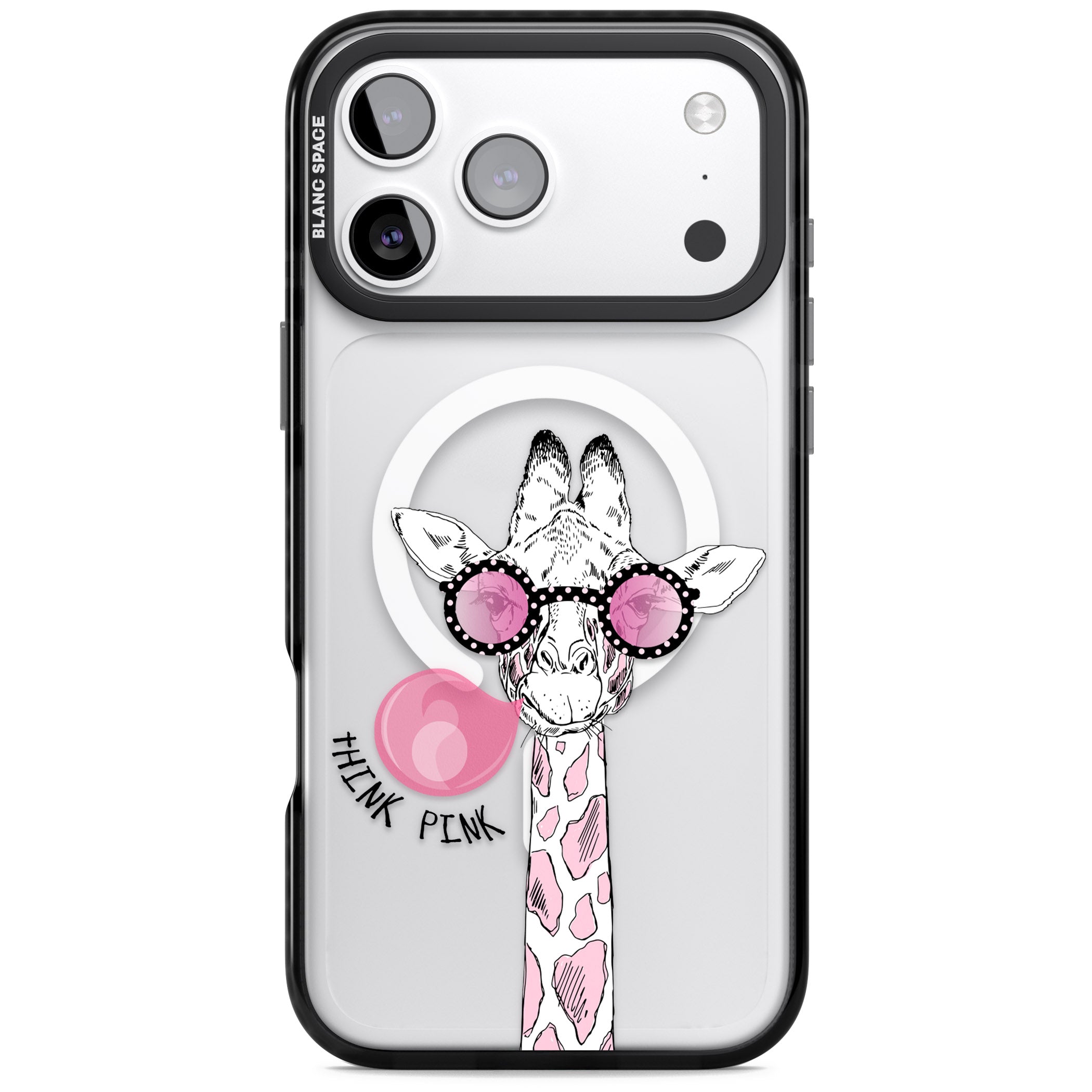 Think Pink Giraffe iPhone 17 Pro Impact Pro Black Phone Case