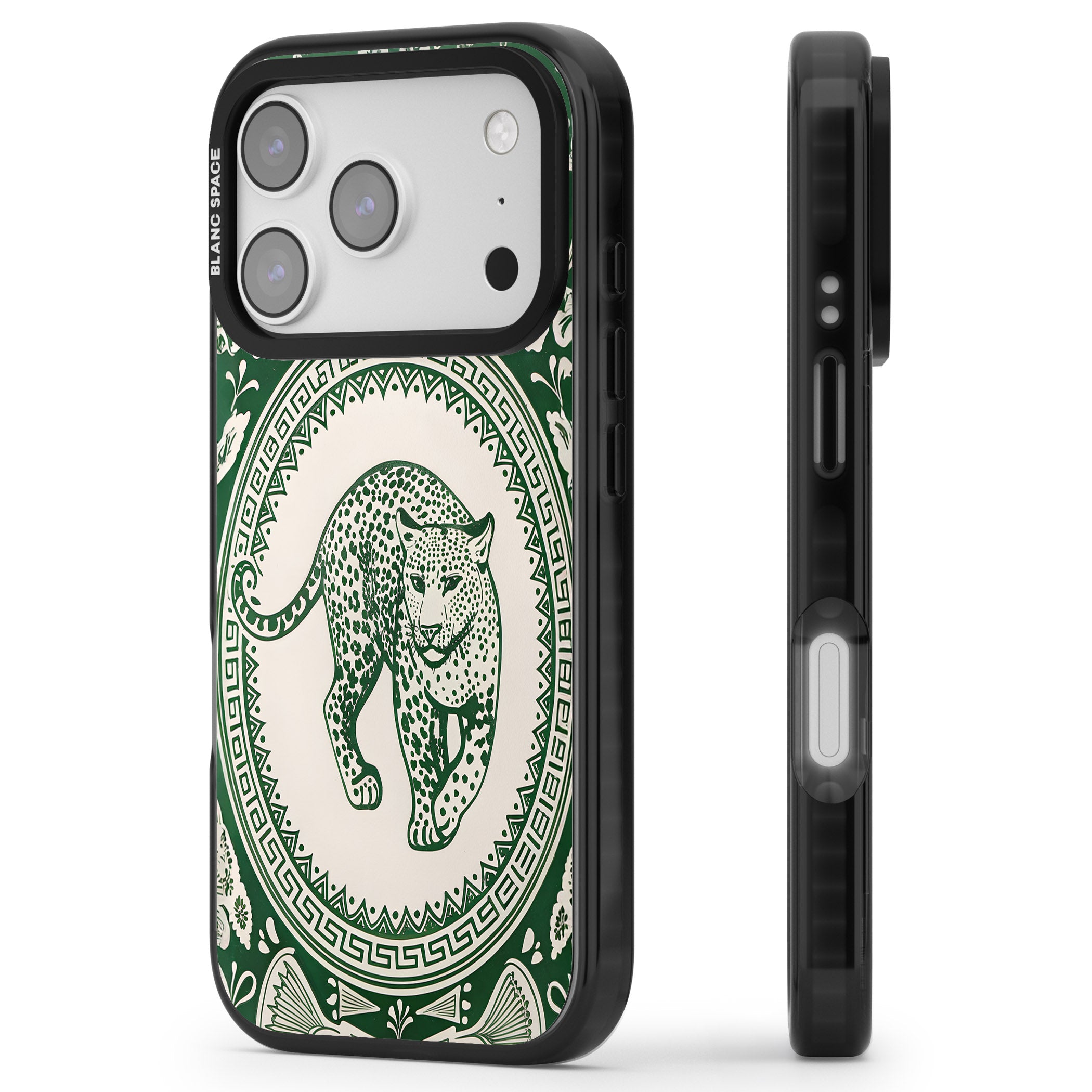 Green Leopard iPhone 17 Pro Impact Pro Black Phone Case Side Profile