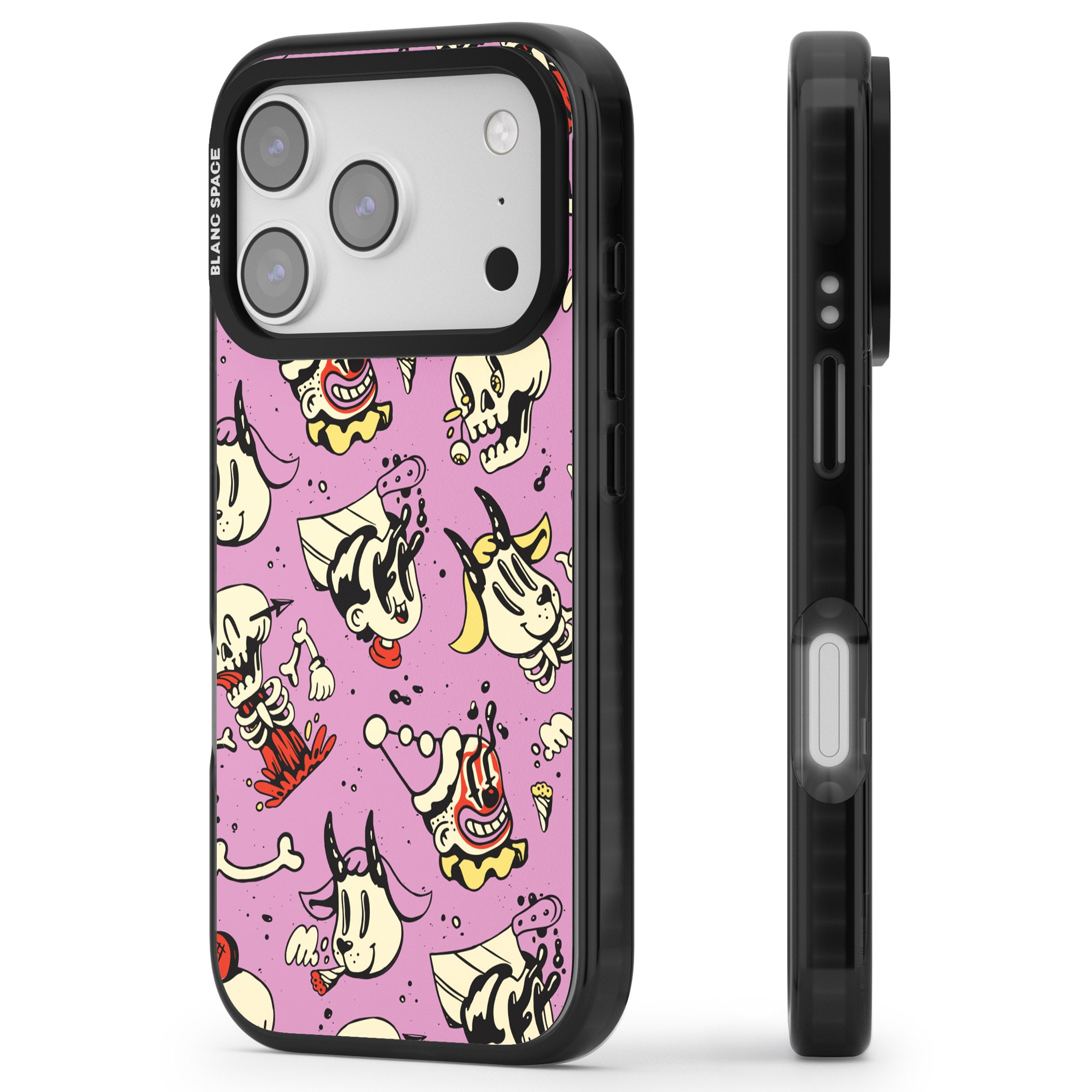 Purple Retro Halloween Pattern iPhone 17 Pro Max Impact Pro Black Phone Case Side Profile