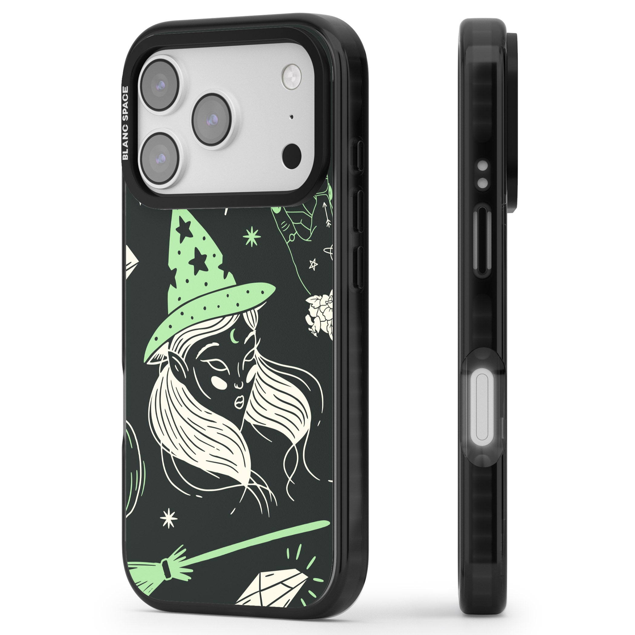 Astrology Witch Pattern iPhone 17 Pro Impact Pro Black Phone Case Side Profile