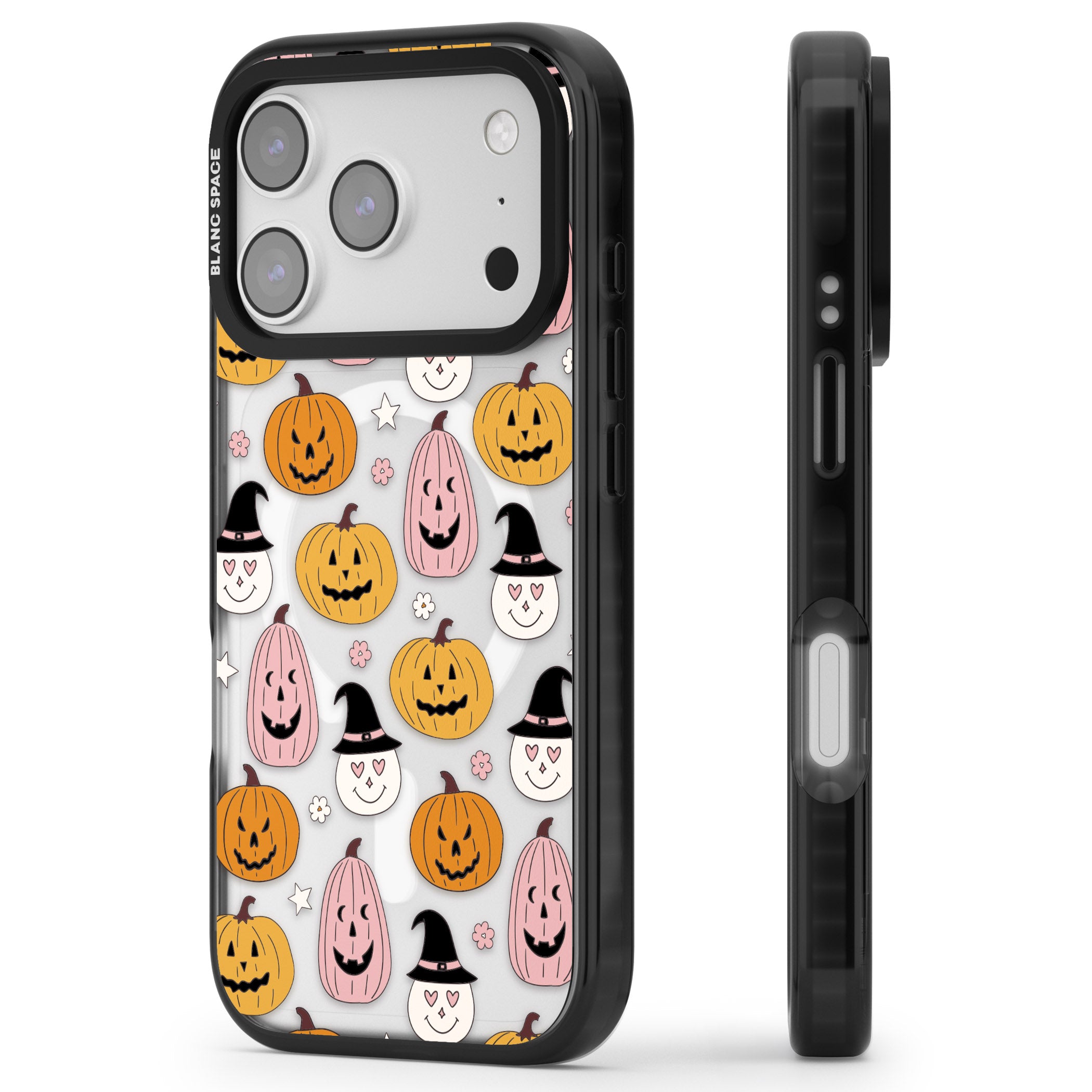 Witches And Pumpkins Pattern iPhone 17 Pro Impact Pro Black Phone Case Side Profile