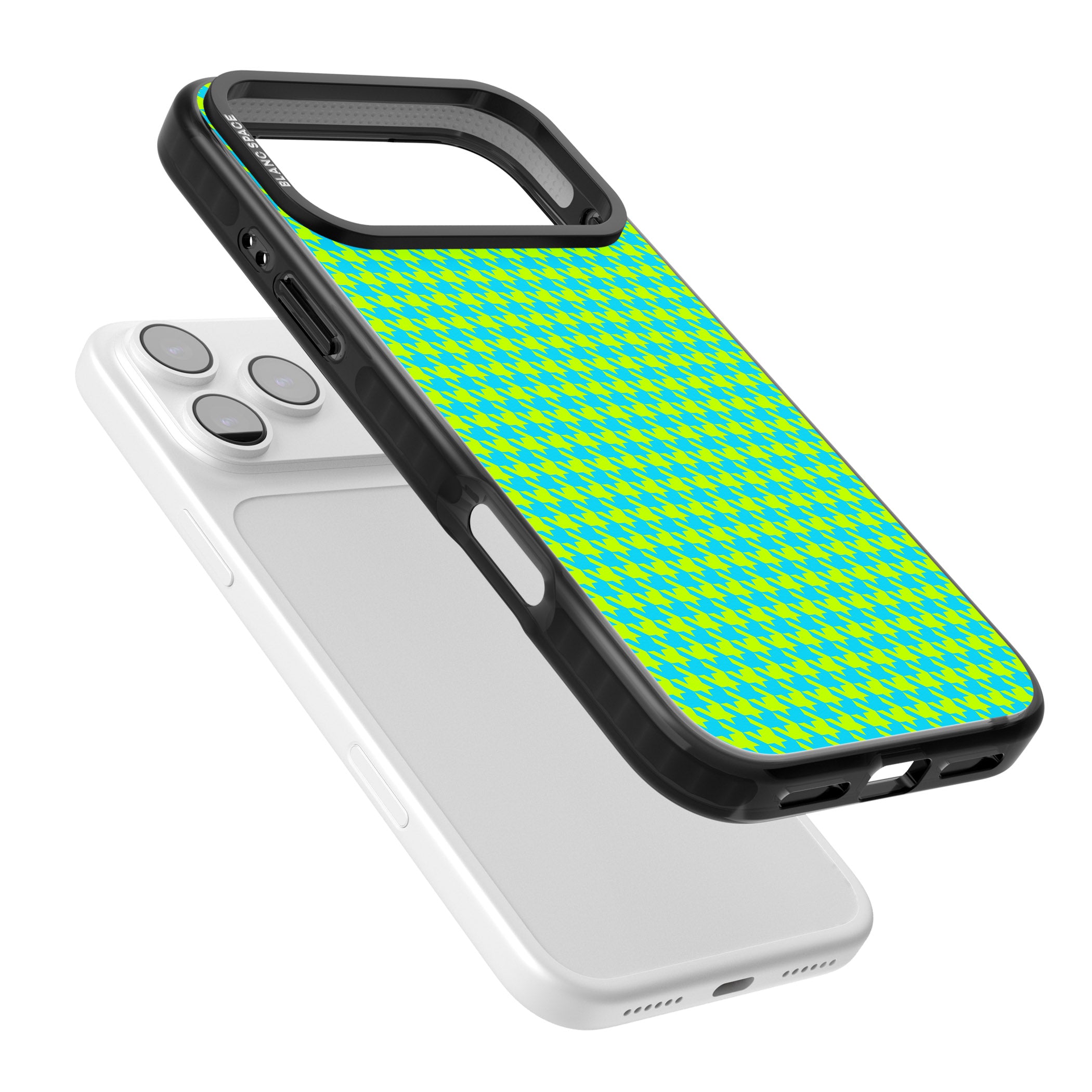 Neon Lime & Turquoise Houndstooth iPhone 17 Pro Impact Pro Black Phone Case Colours