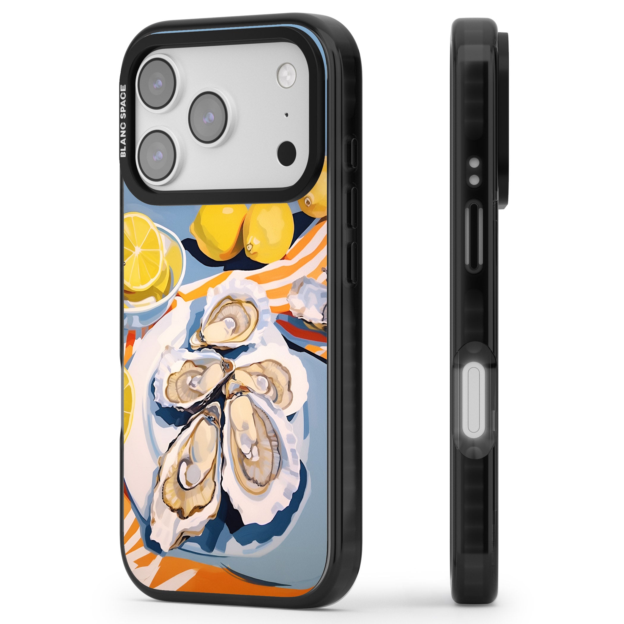 Fresh Oysters & Lemons iPhone 17 Pro Impact Pro Black Phone Case Side Profile