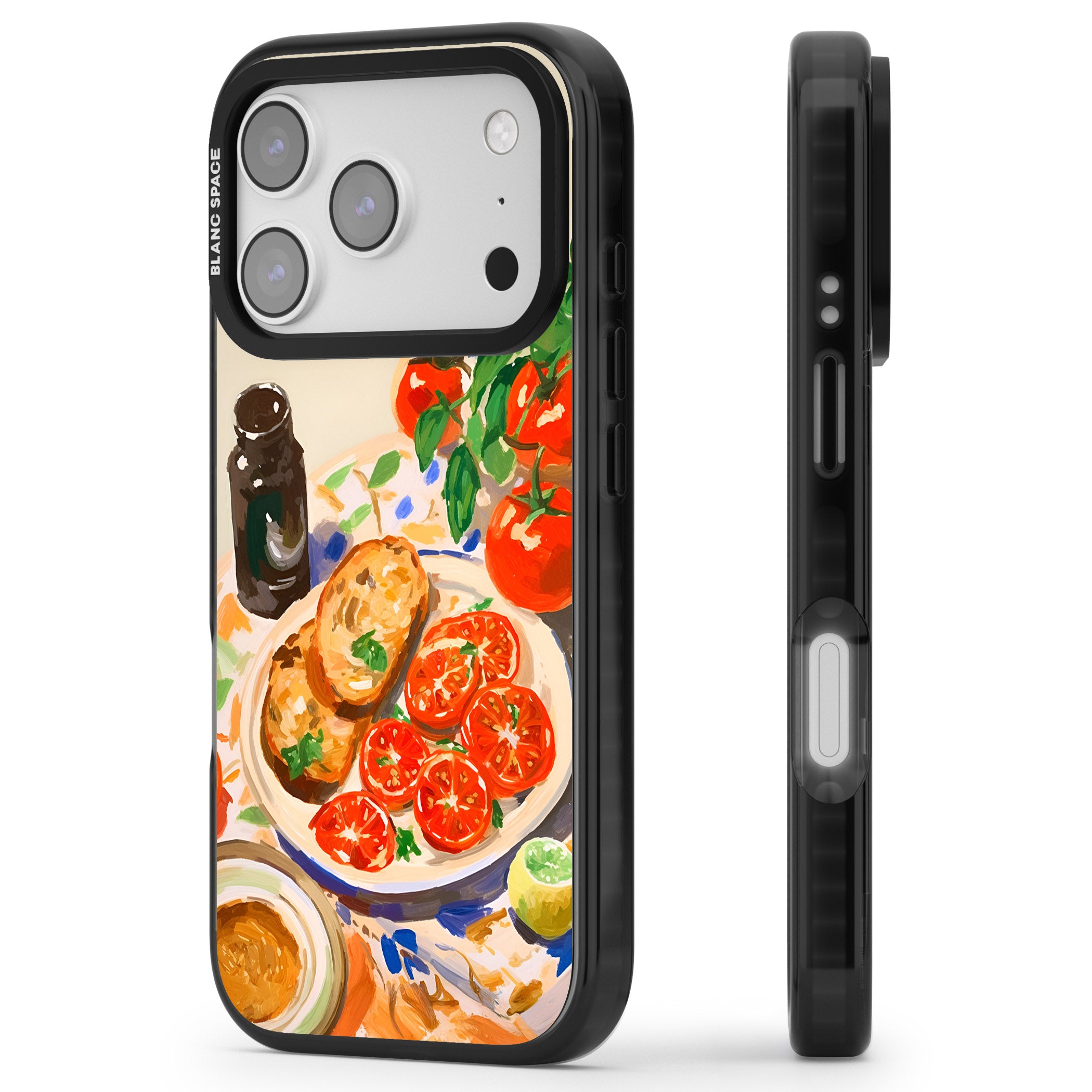 Bruschetta & Tomatoes iPhone 17 Pro Impact Pro Black Phone Case Side Profile