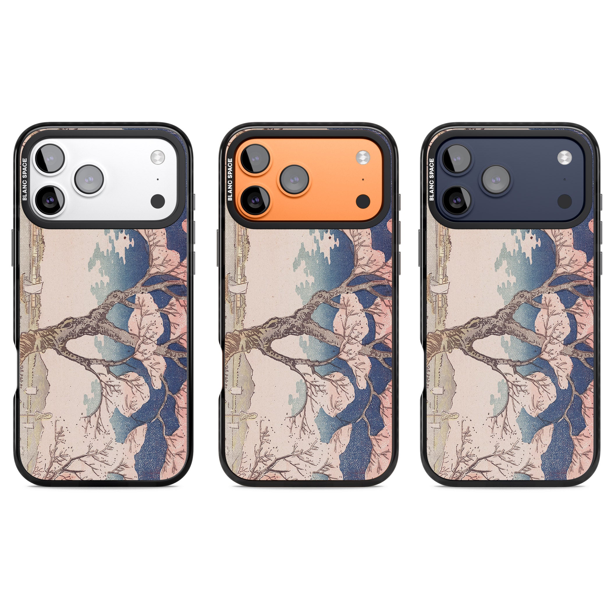 Vintage Japanese Illustrations Cherry Tree iPhone 17 Pro Impact Pro Black Phone Case APT Impact Protection