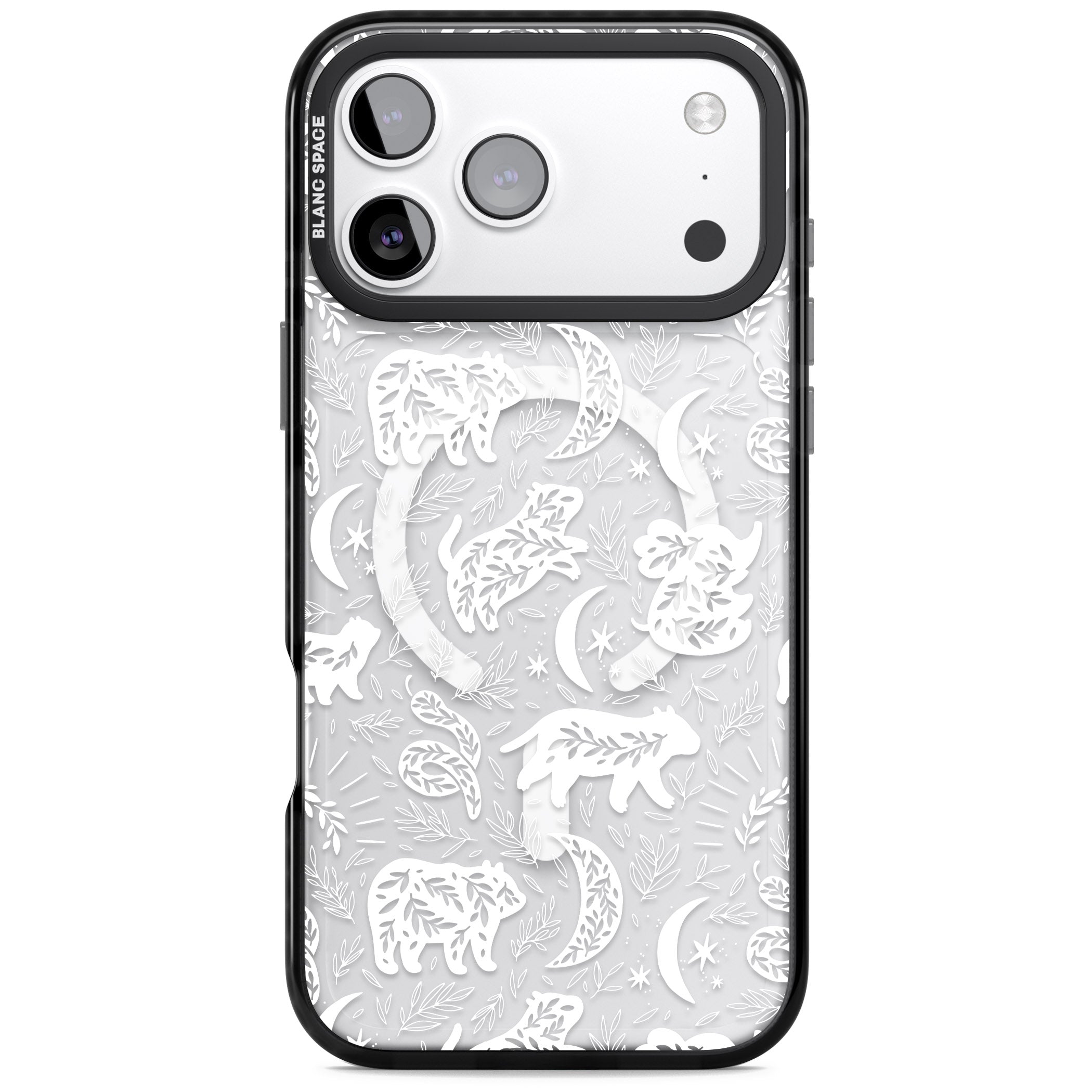 Forest Animal Silhouettes: White/Clear iPhone 17 Pro Impact Pro Black Phone Case