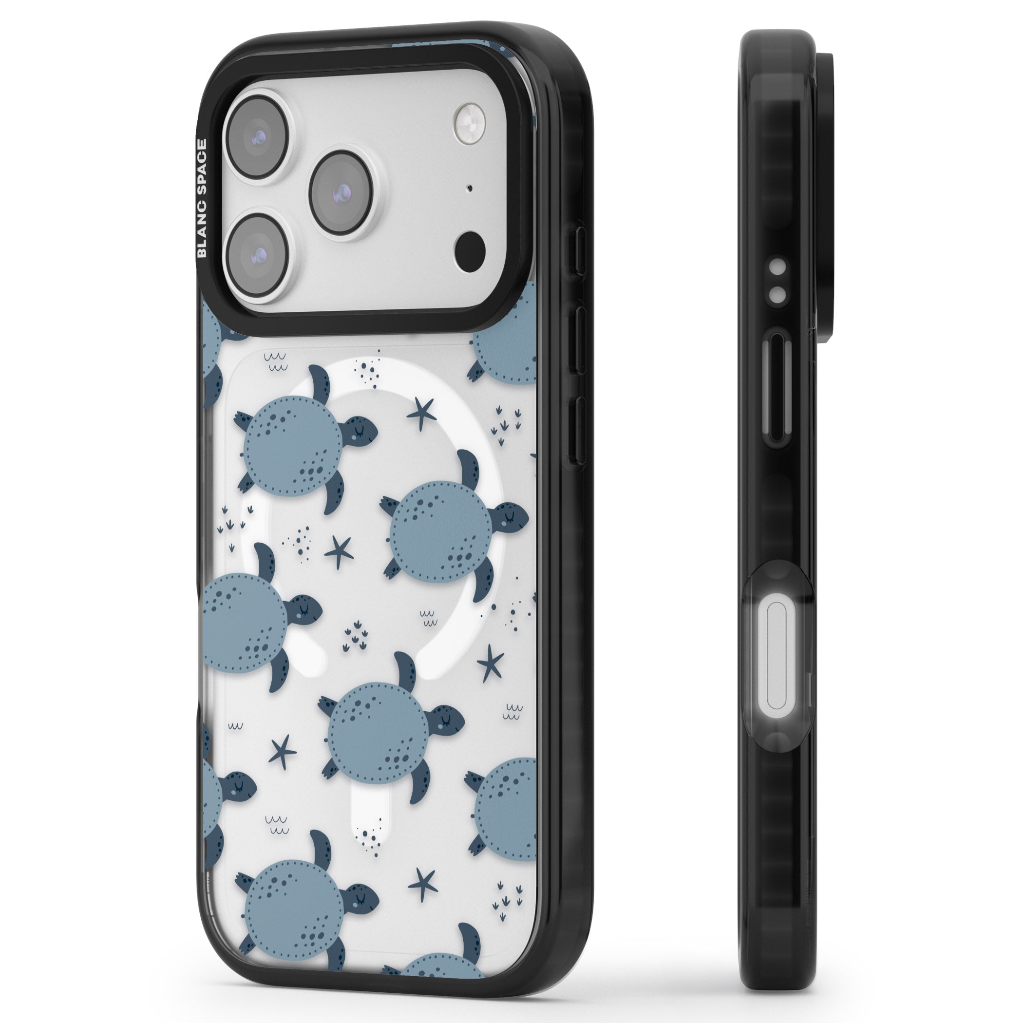 Under The Sea Patterns Sea Turtles (Clear) iPhone 17 Pro Max Impact Pro Black Phone Case Side Profile