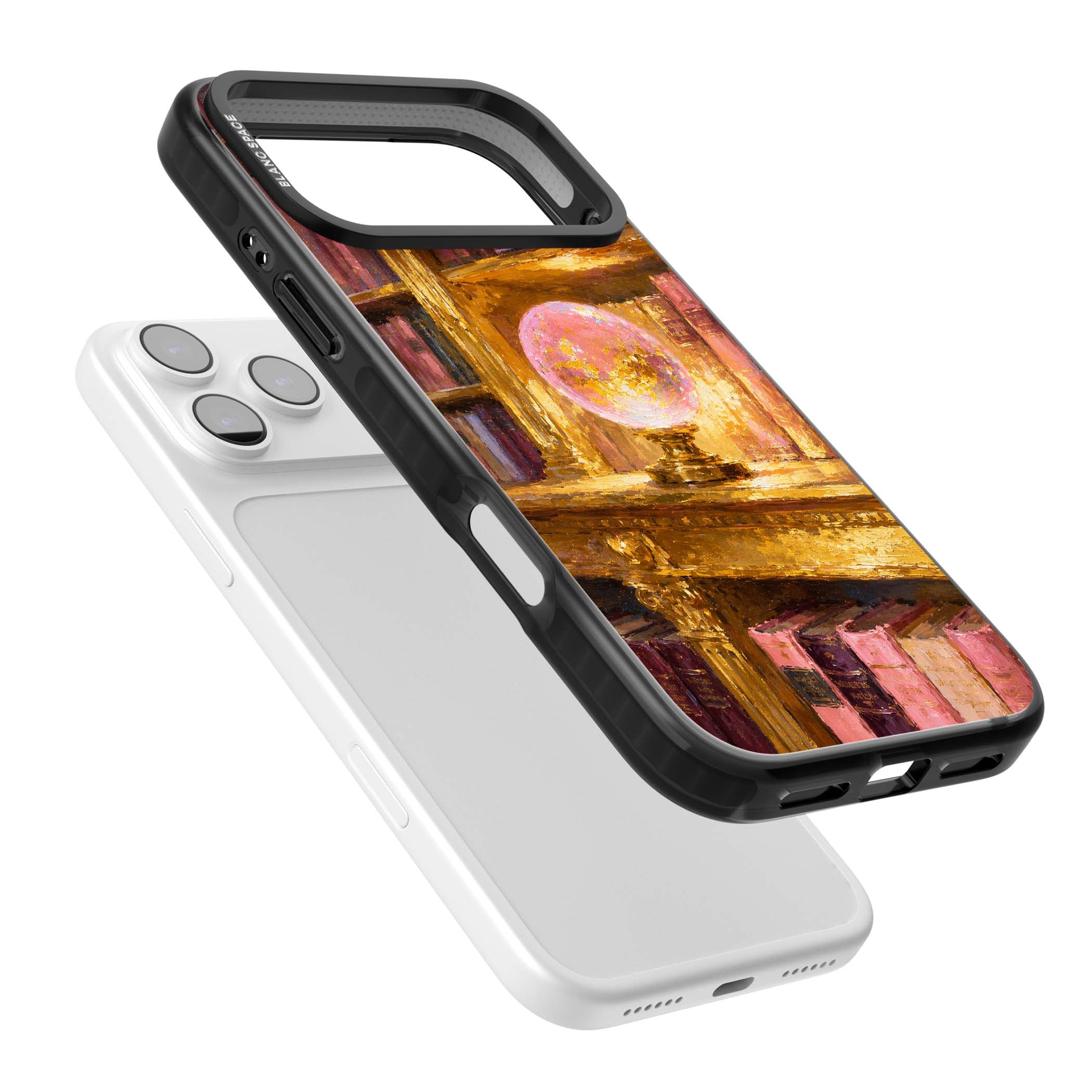 Gilded Library dark academia iPhone case featuring an oil painted crystal ball on a gilded library shelf with vintage | Black Impact Magsafe case for iPhone 17 Pro, iPhone 17 Pro Max
