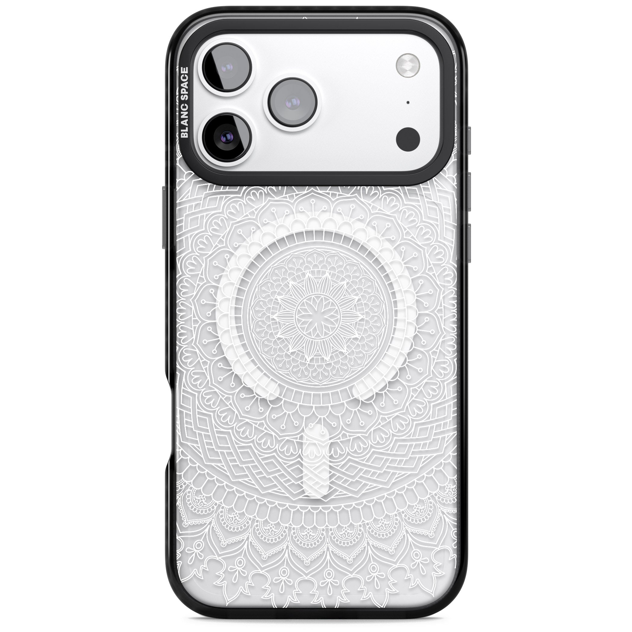 Intricate White Mandala iPhone 17 Pro Impact Pro Black Phone Case