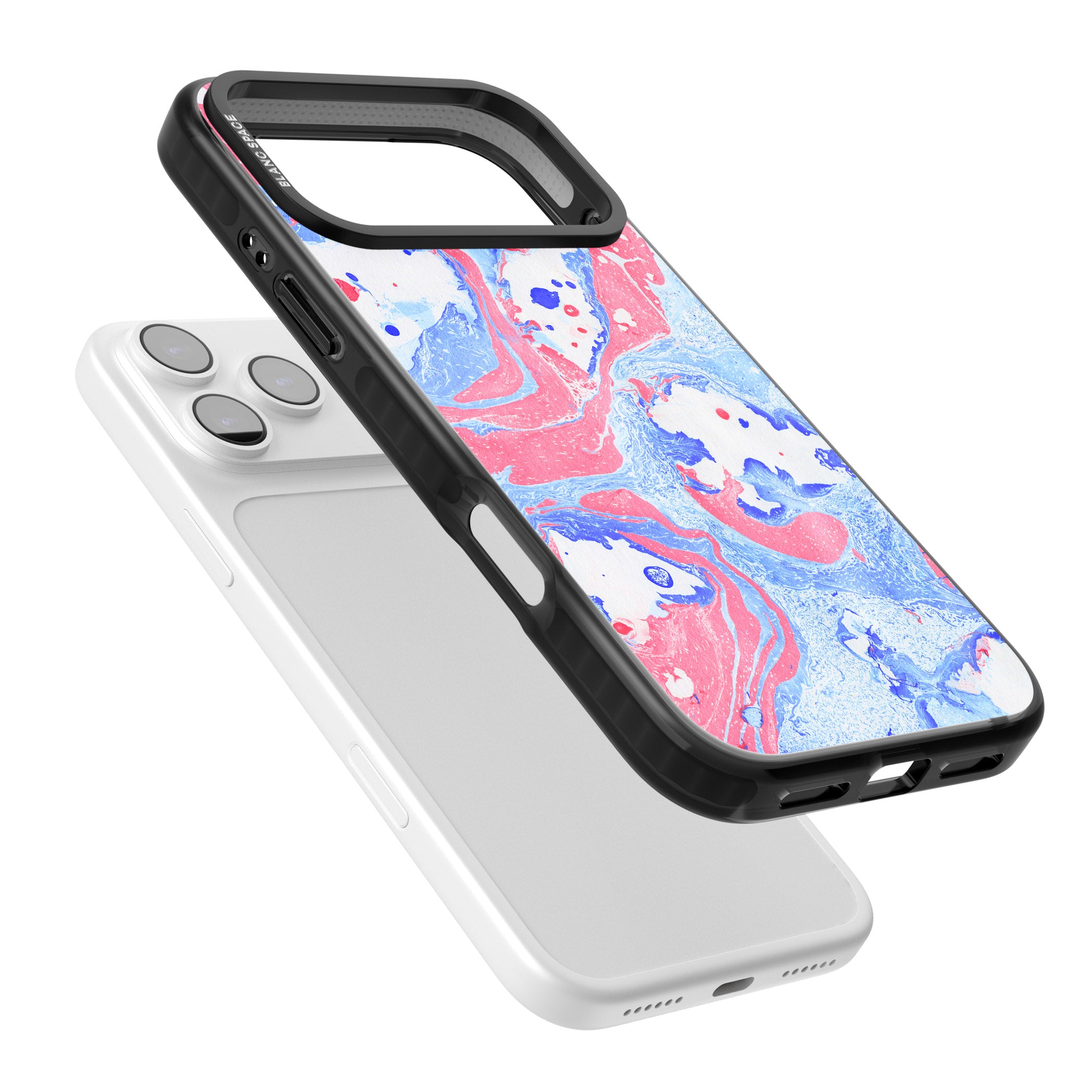 Pink, Blue & White Marbled Paper Pattern iPhone 17 Pro Max Impact Pro Black Phone Case Colours