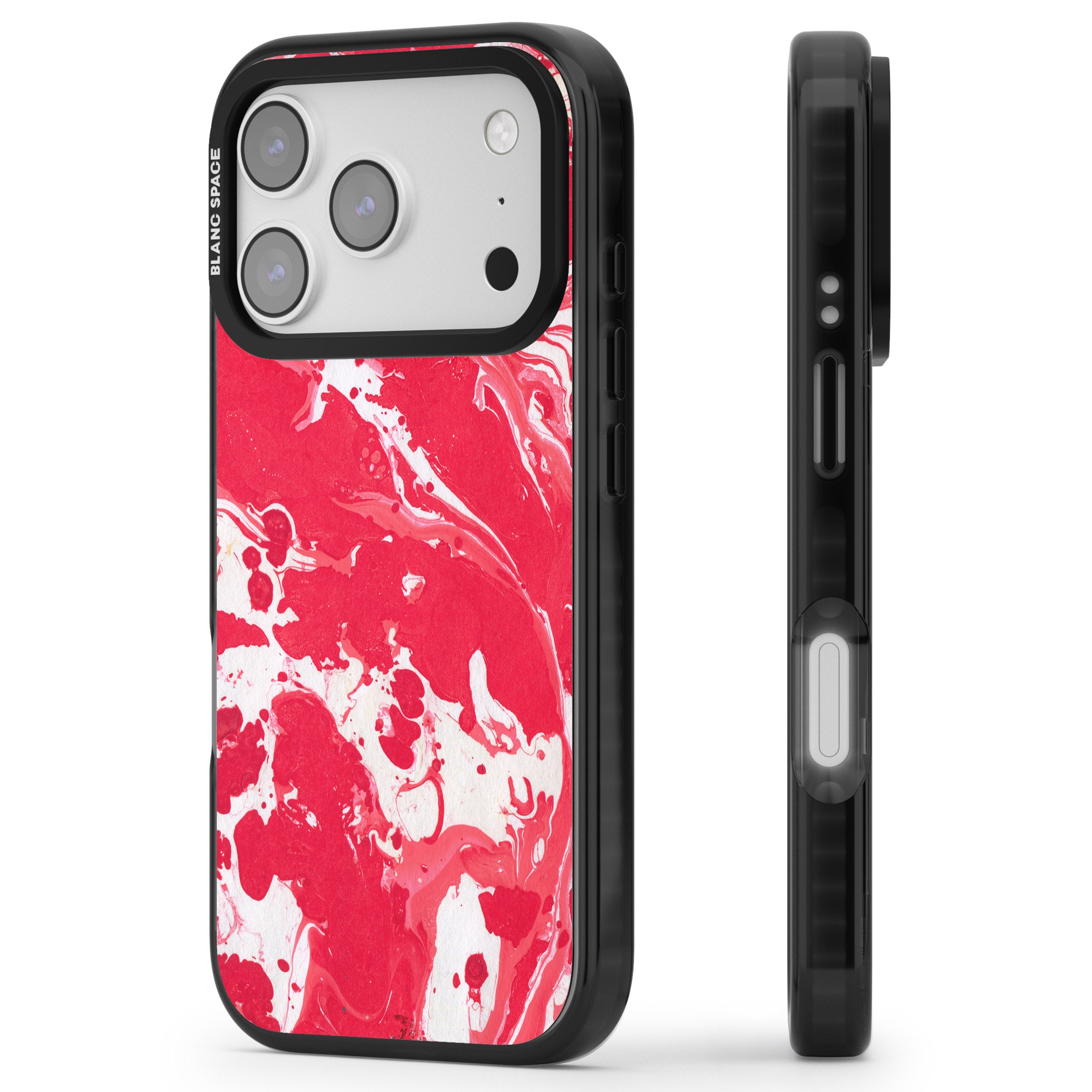 Red & White Marbled iPhone 17 Pro Impact Pro Black Phone Case Side Profile