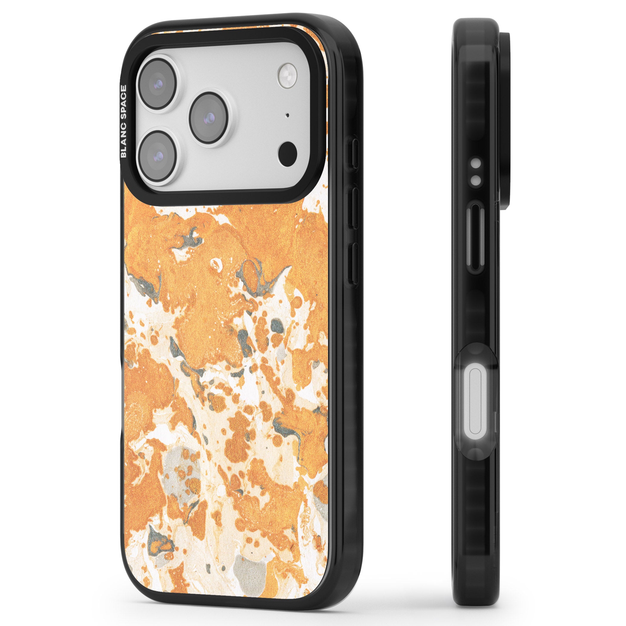 Orange Marbled iPhone 17 Pro Impact Pro Black Phone Case Side Profile