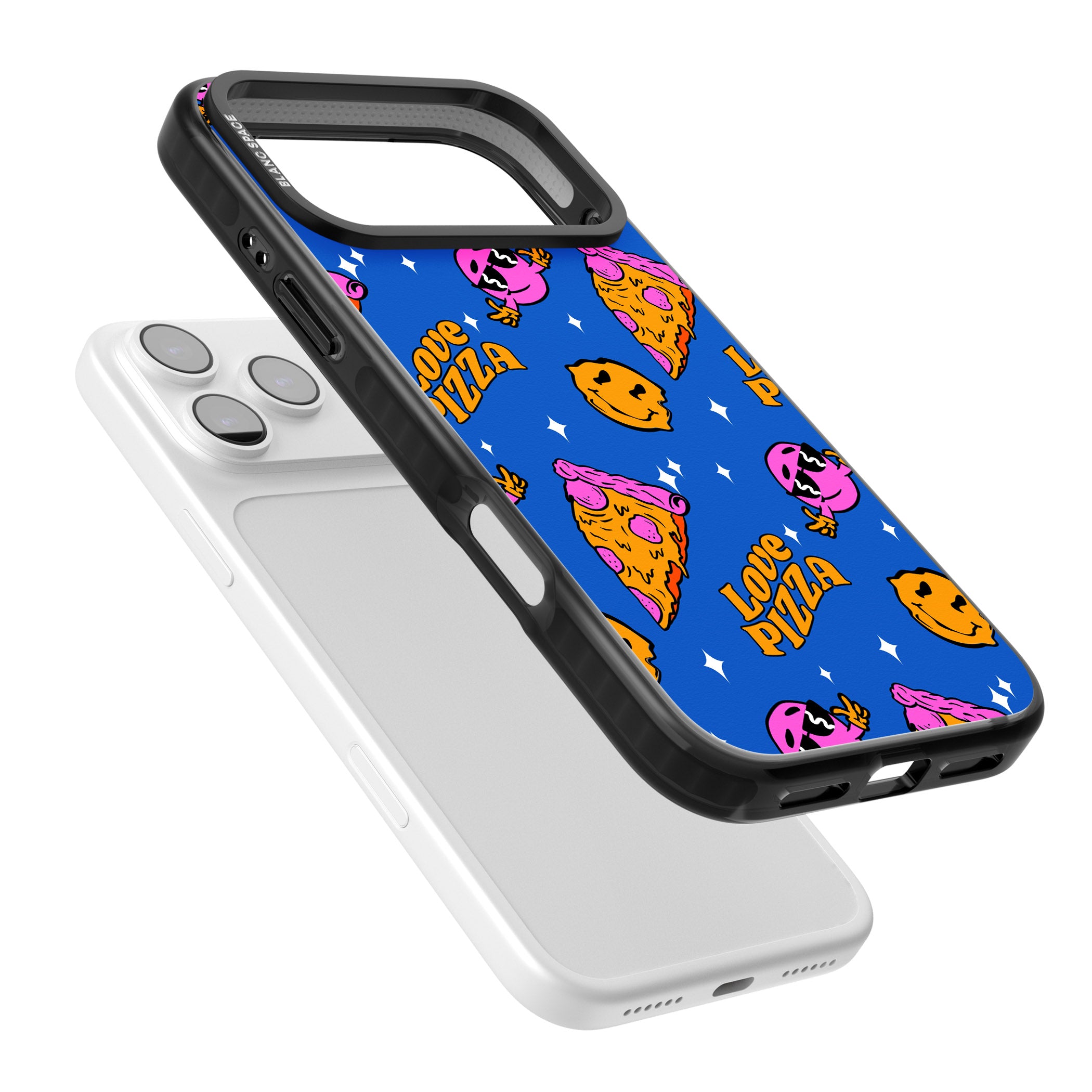 Psychedelic Love Pizza Pattern iPhone 17 Pro Impact Pro Black Phone Case Colours