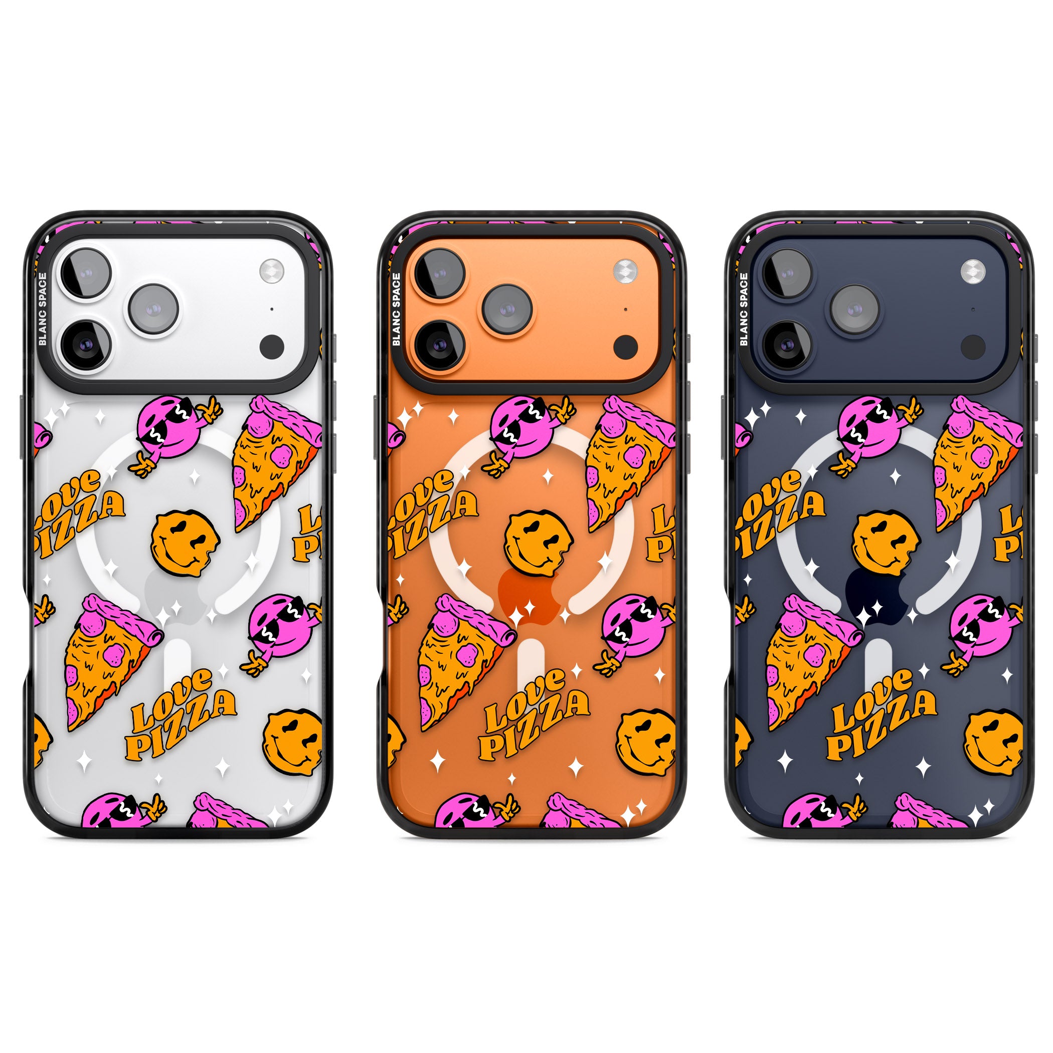 Psychedelic Love Pizza Pattern (Clear) iPhone 17 Pro Impact Pro Black Phone Case APT Impact Protection