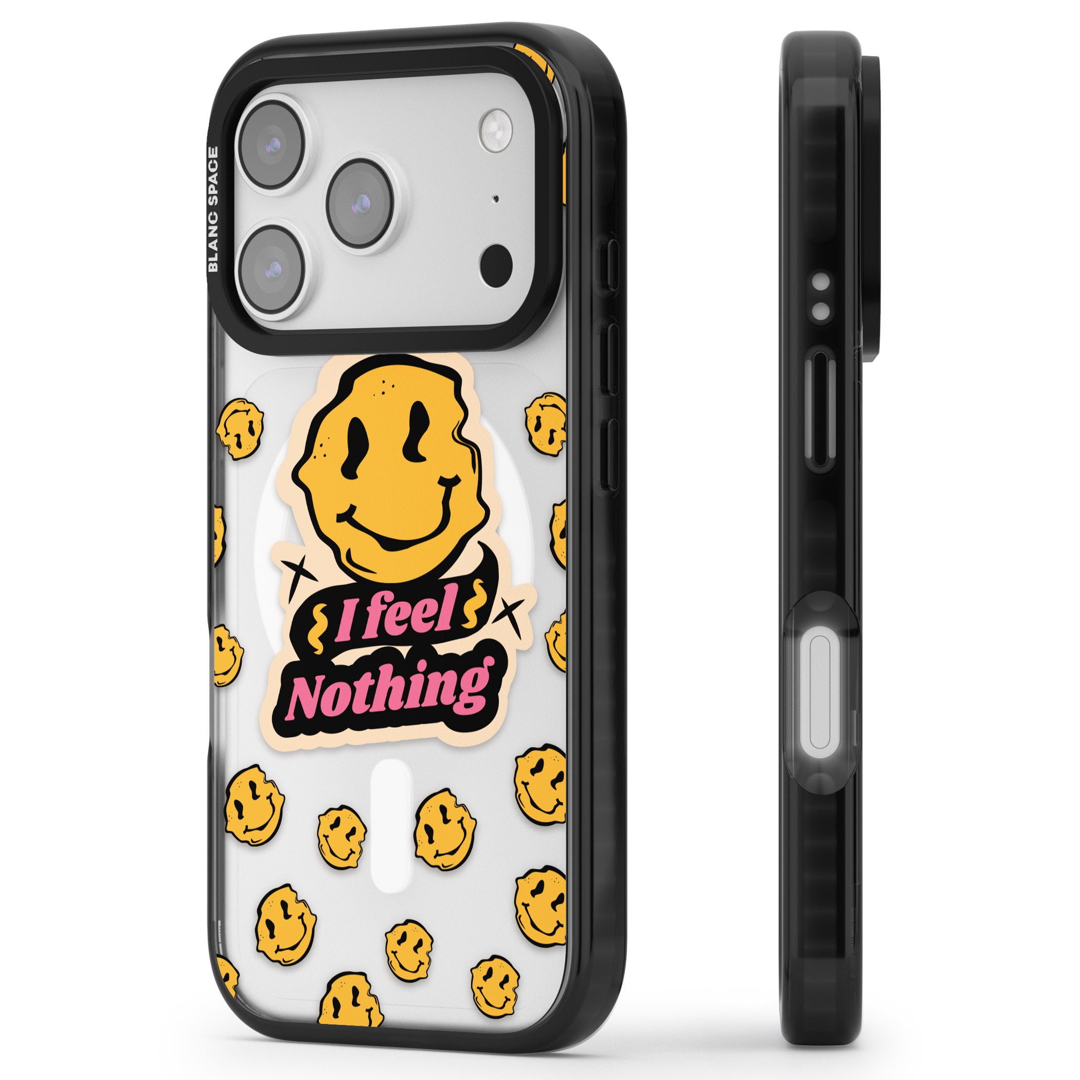 I Feel Nothing (Clear) iPhone 17 Pro Impact Pro Black Phone Case Side Profile
