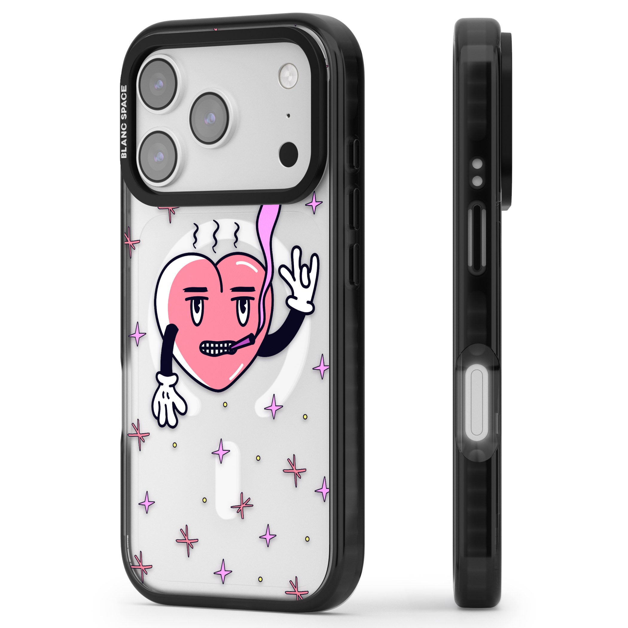 Quirky Heart iPhone 17 Pro Impact Pro Black Phone Case Side Profile