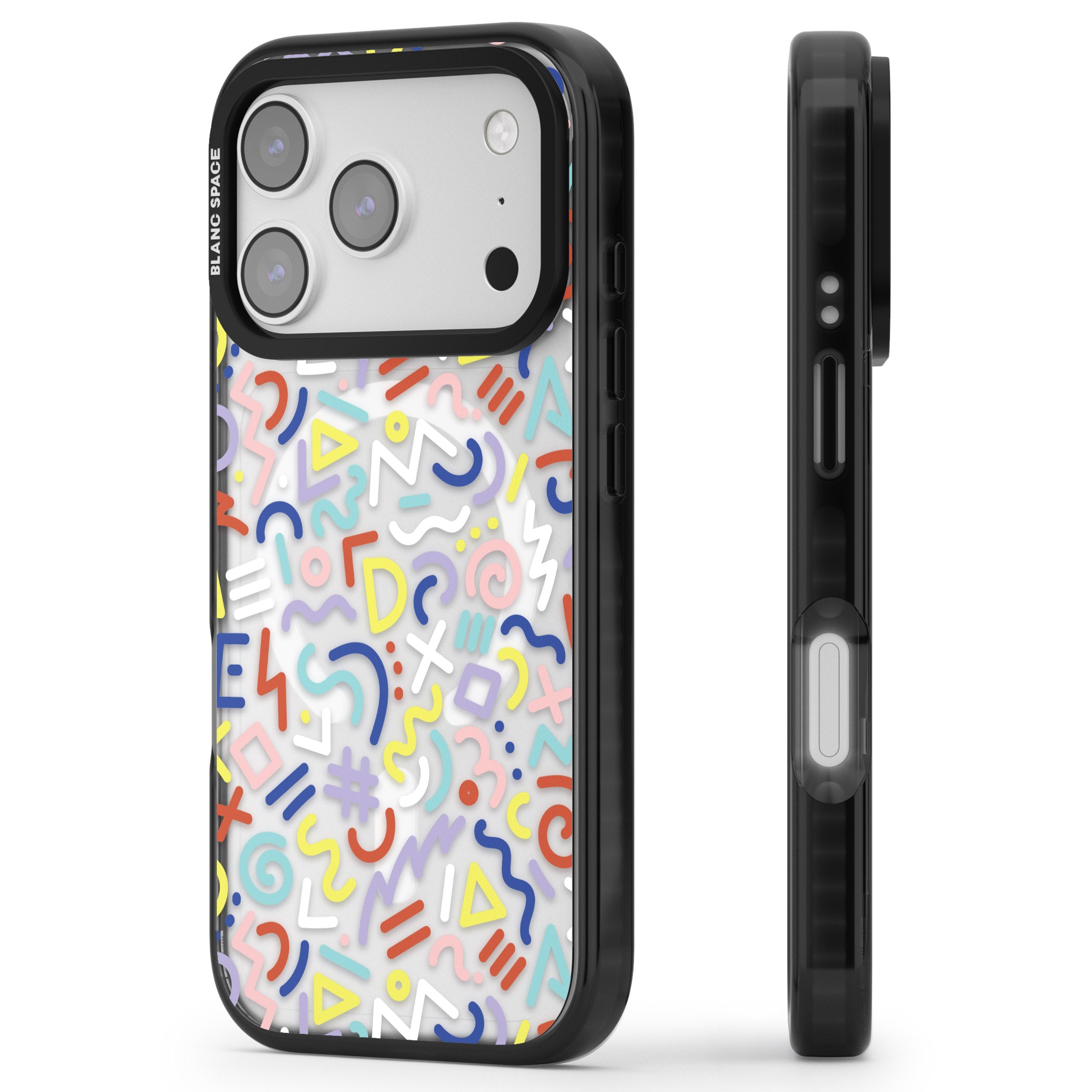 Colorful Retro Pattern iPhone 17 Pro Impact Pro Black Phone Case Side Profile