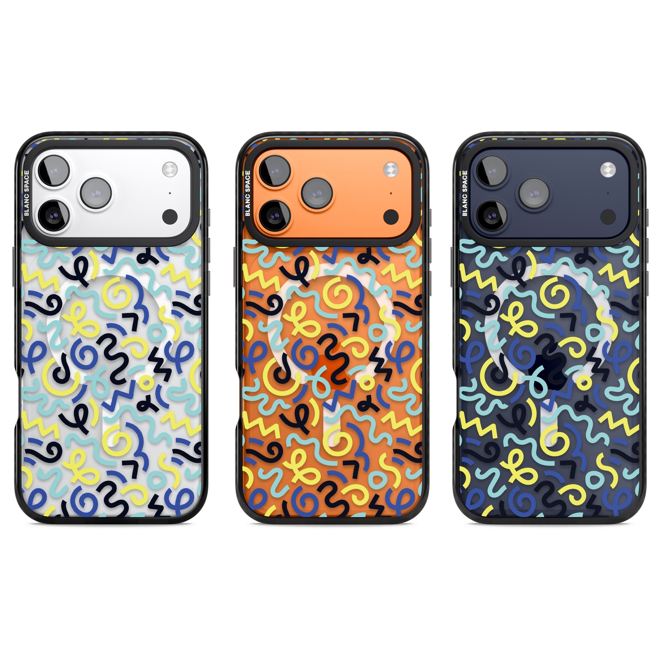 Blue & Yellow Memphis Retro iPhone 17 Pro Impact Pro Black Phone Case APT Impact Protection