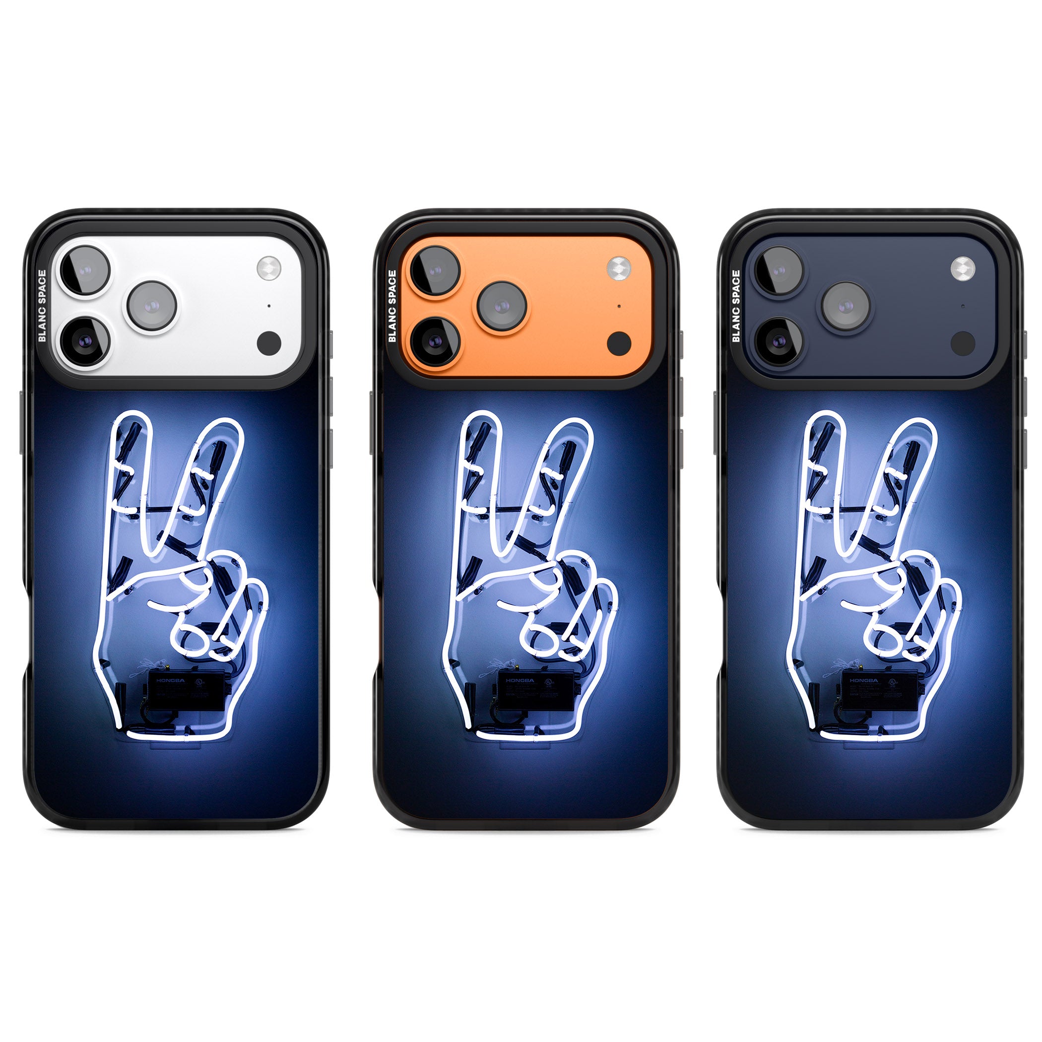 Neon Peace Sign iPhone 17 Pro Impact Pro Black Phone Case APT Impact Protection