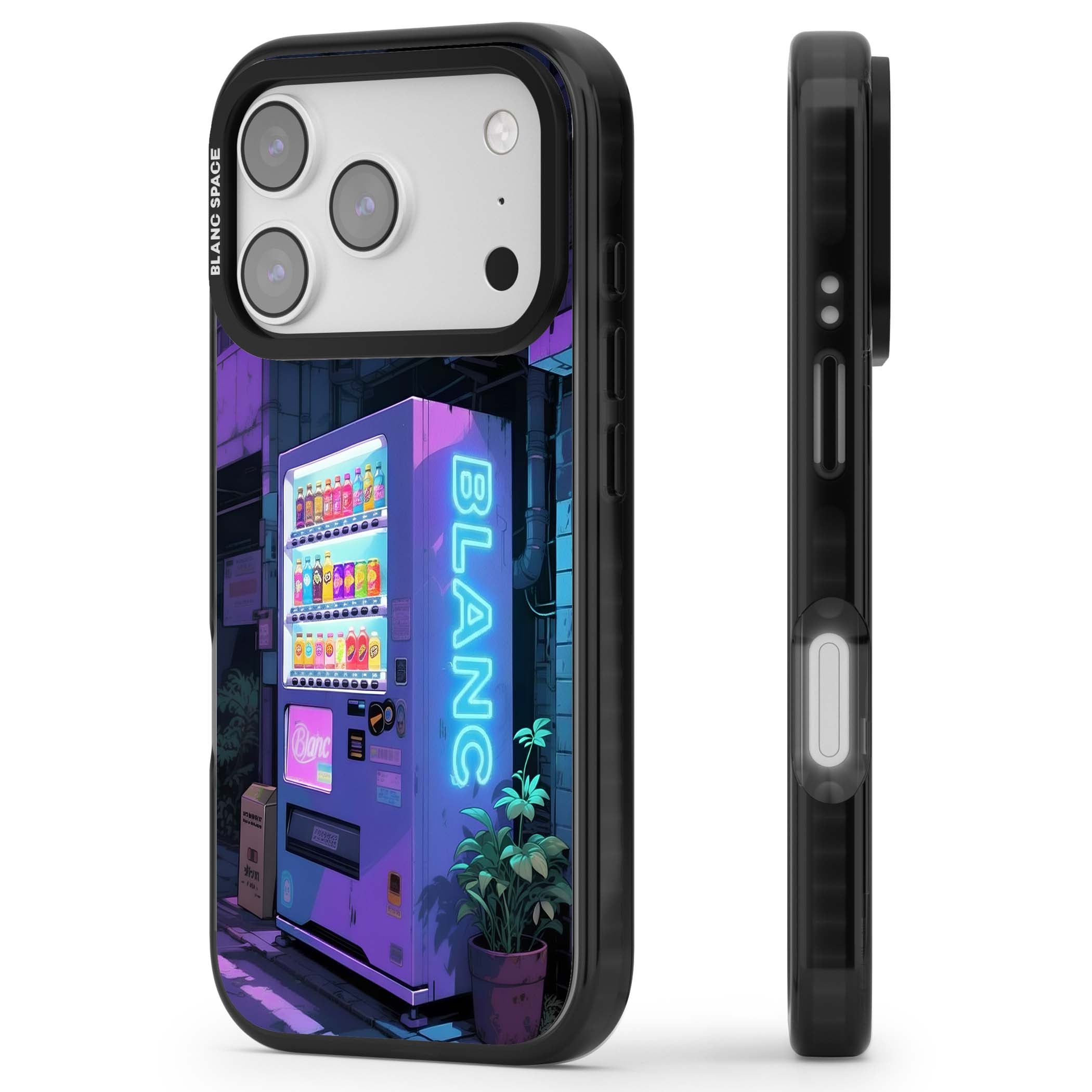Shibuya Glow Japanese iPhone case featuring a glowing Tokyo vending machine, neon signage, and moody purple alleyway | Black Impact Magsafe case for iPhone 17 Pro, iPhone 17 Pro Max
