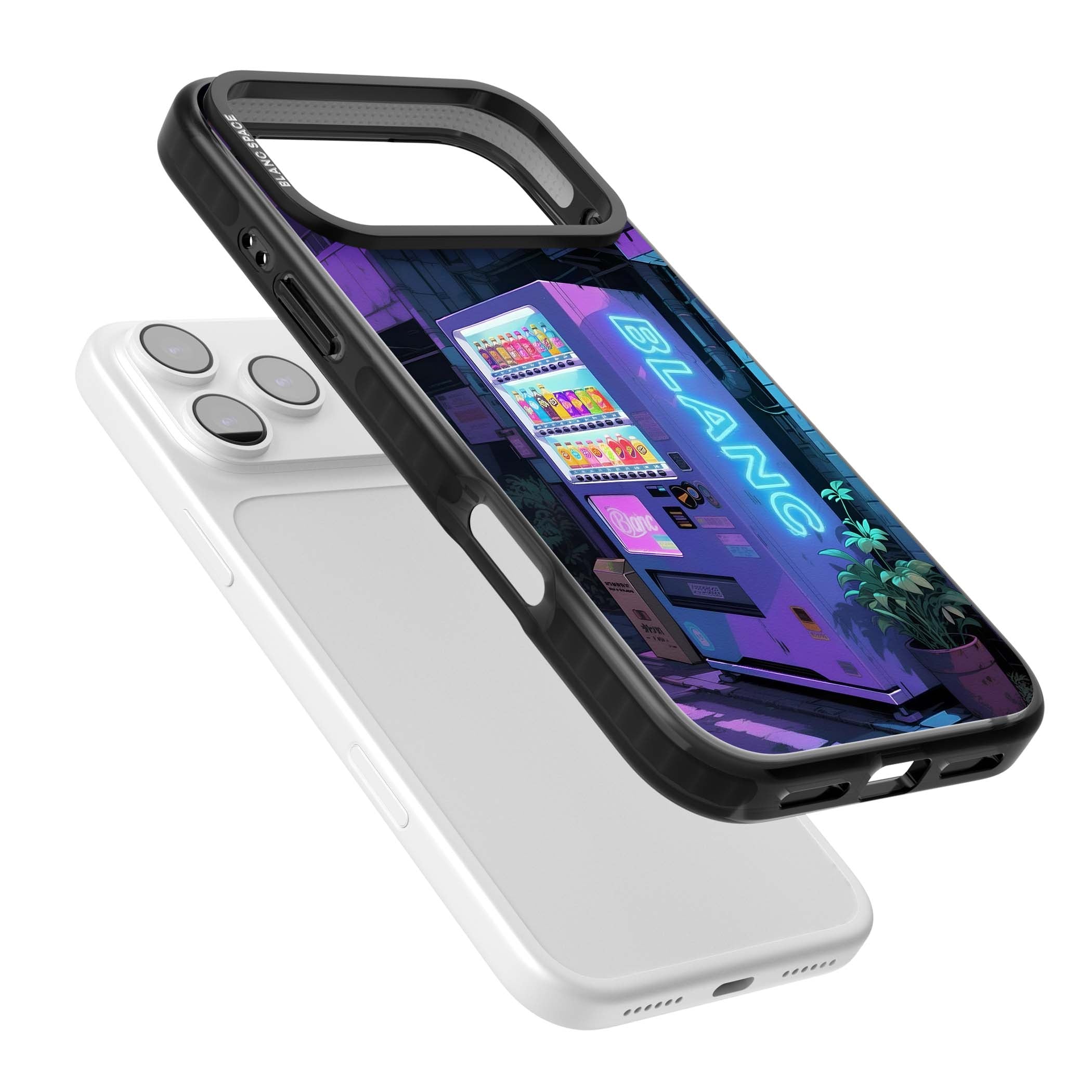 Shibuya Glow Japanese iPhone case featuring a glowing Tokyo vending machine, neon signage, and moody purple alleyway | Black Impact Magsafe case for iPhone 17 Pro, iPhone 17 Pro Max