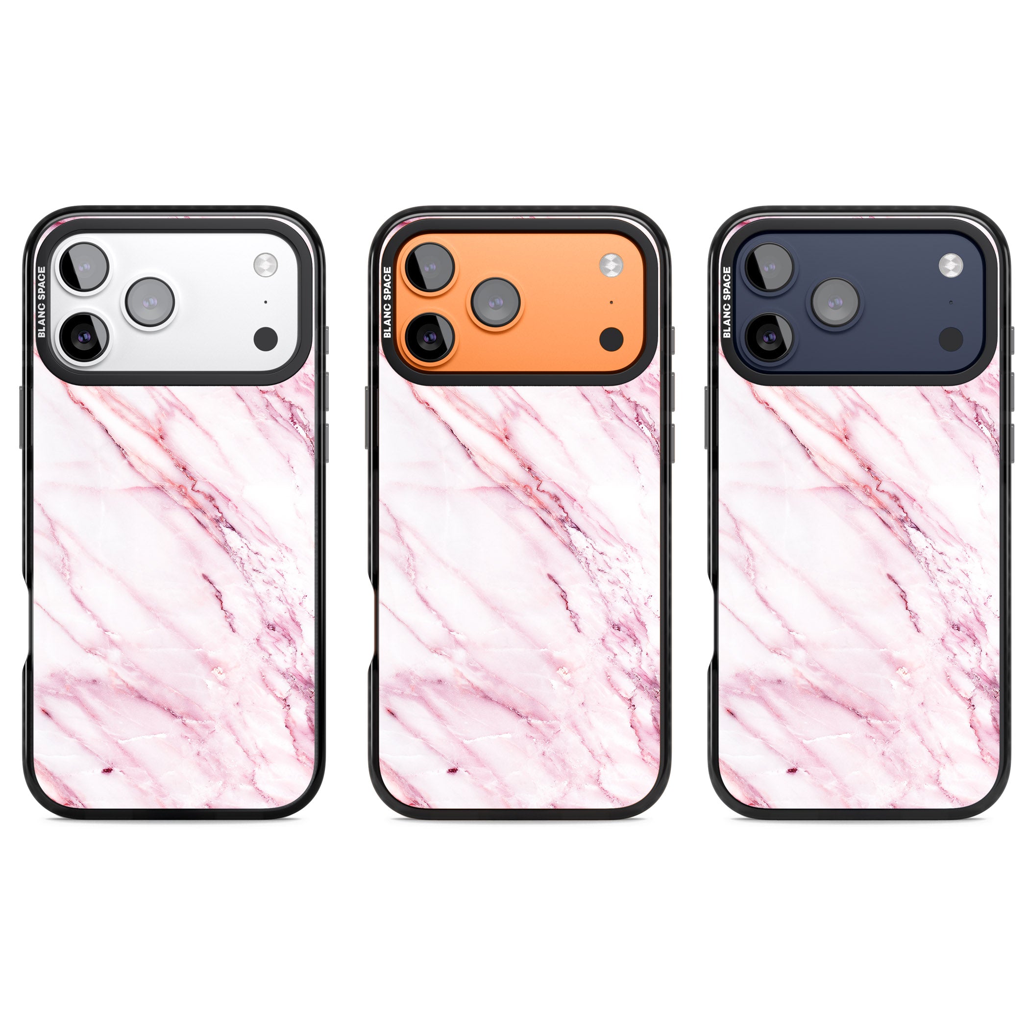 White Pink Onyx Marble iPhone 17 Pro Impact Pro Black Phone Case APT Impact Protection