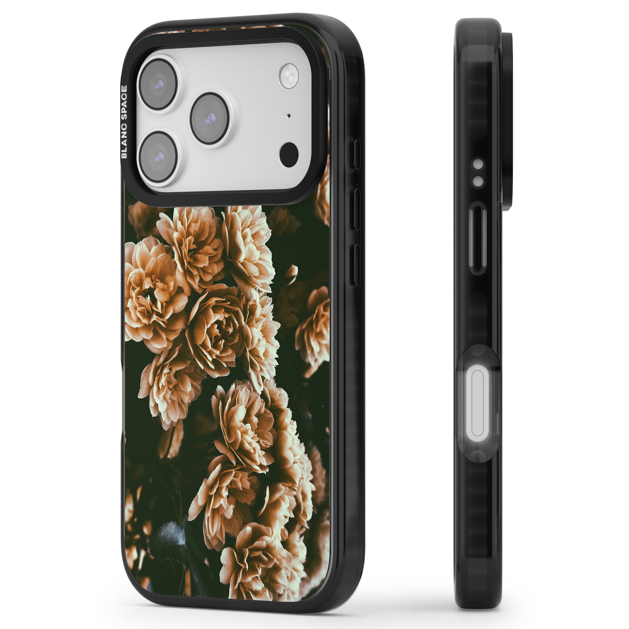 Moody Peony iPhone 17 Pro Impact Pro Black Phone Case Side Profile