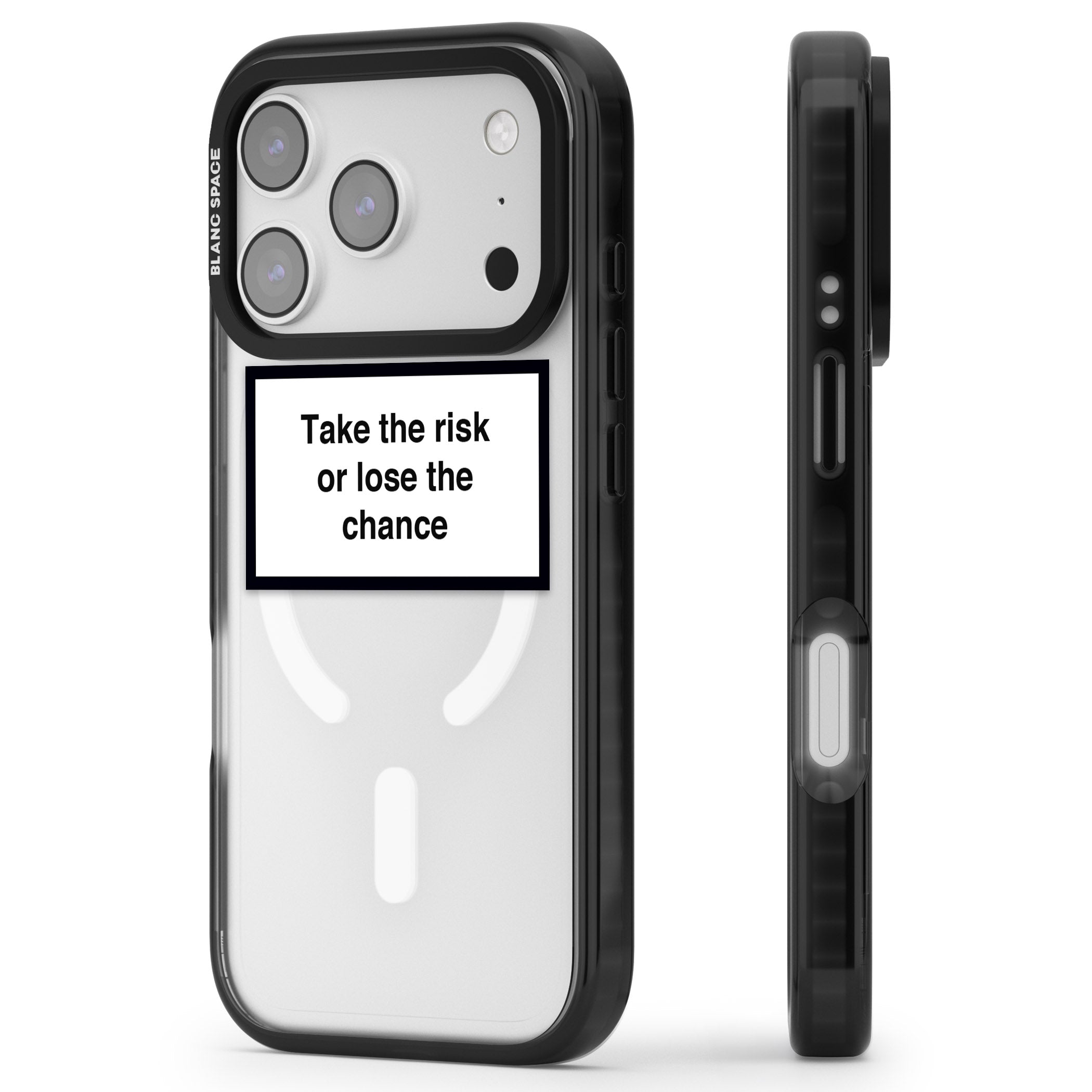 Take The Risk Or Lose The Chance iPhone 17 Pro Impact Pro Black Phone Case Side Profile